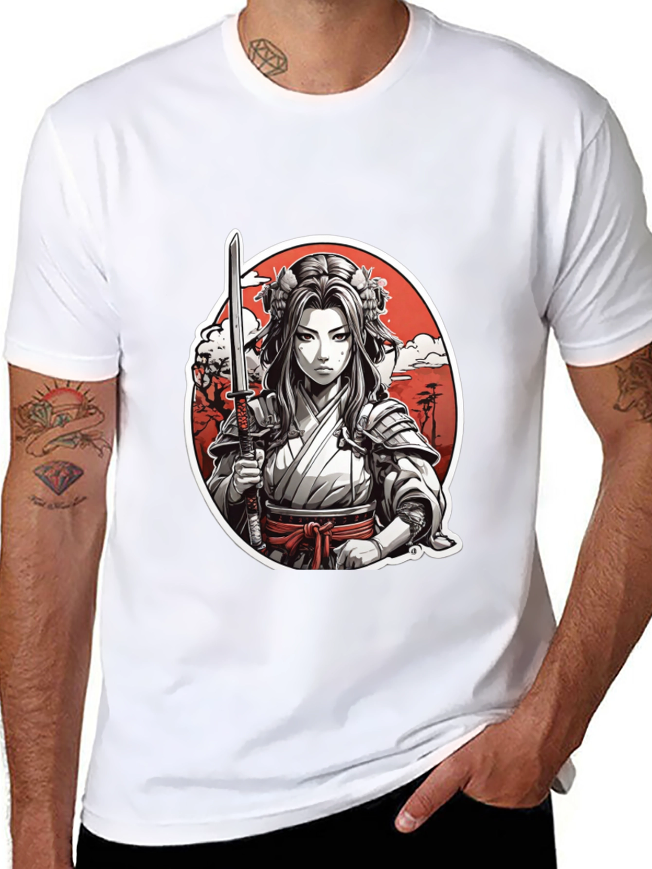 Samurai Girl Graphic Tee - Black Cotton T-Shirt
