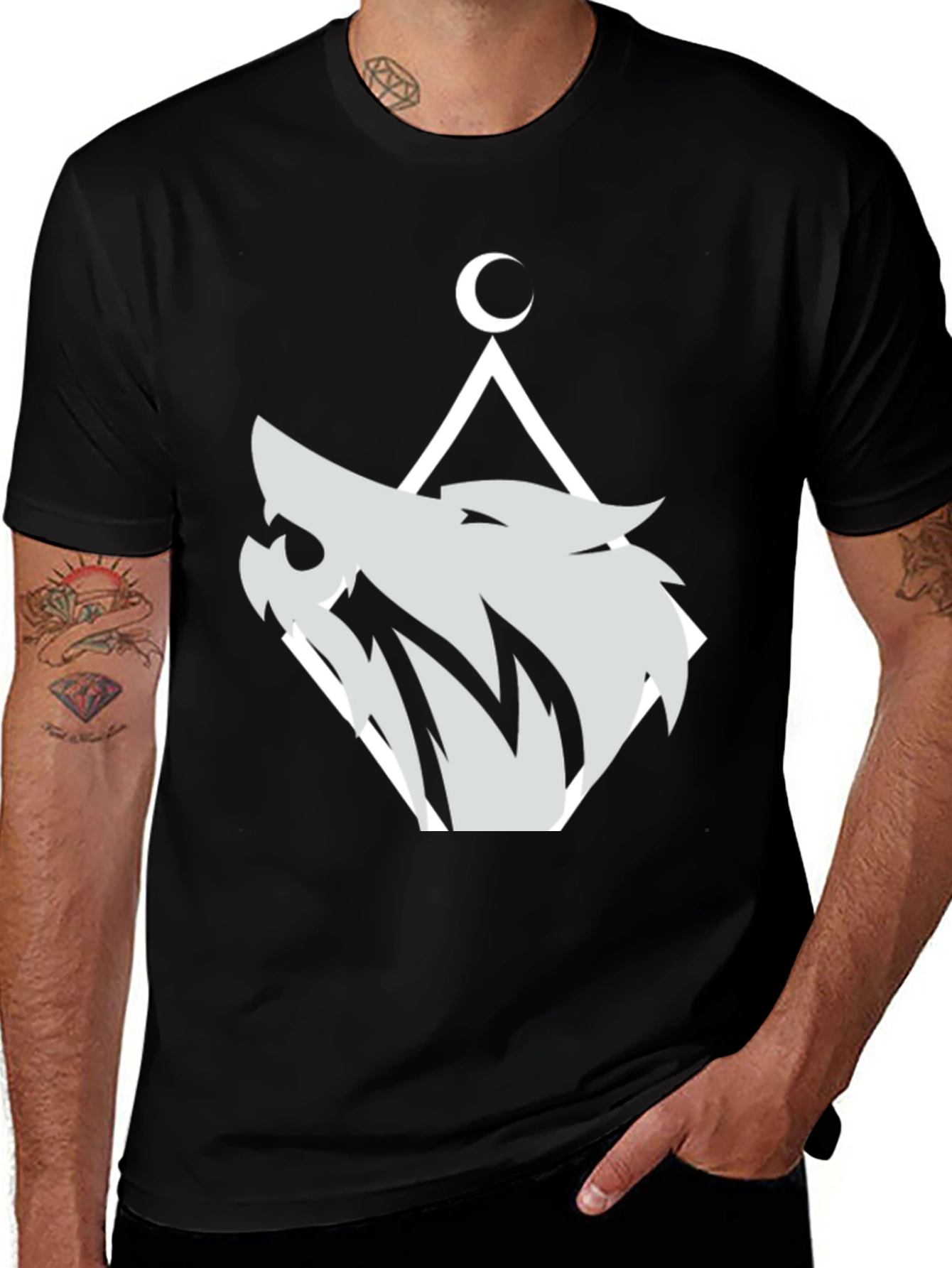 Wolf Moon Graphic Tee - Black Cotton Blend