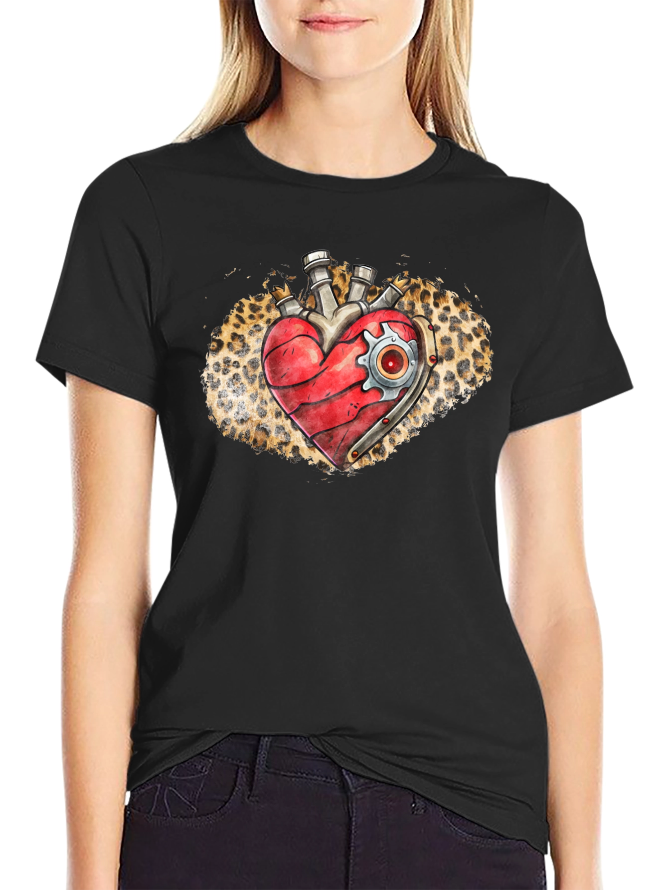 Steampunk Heart T-Shirt - Leopard Print