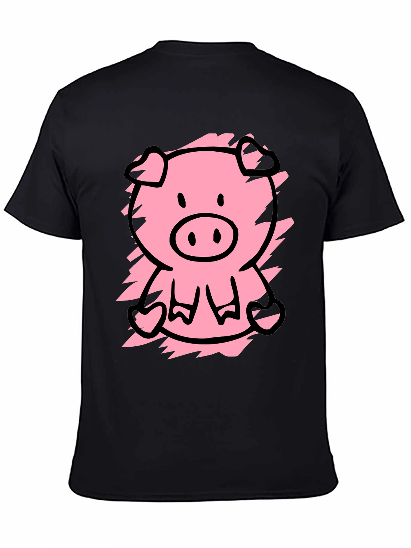 Cute Pig Graphic Tee - Black Cotton T-Shirt