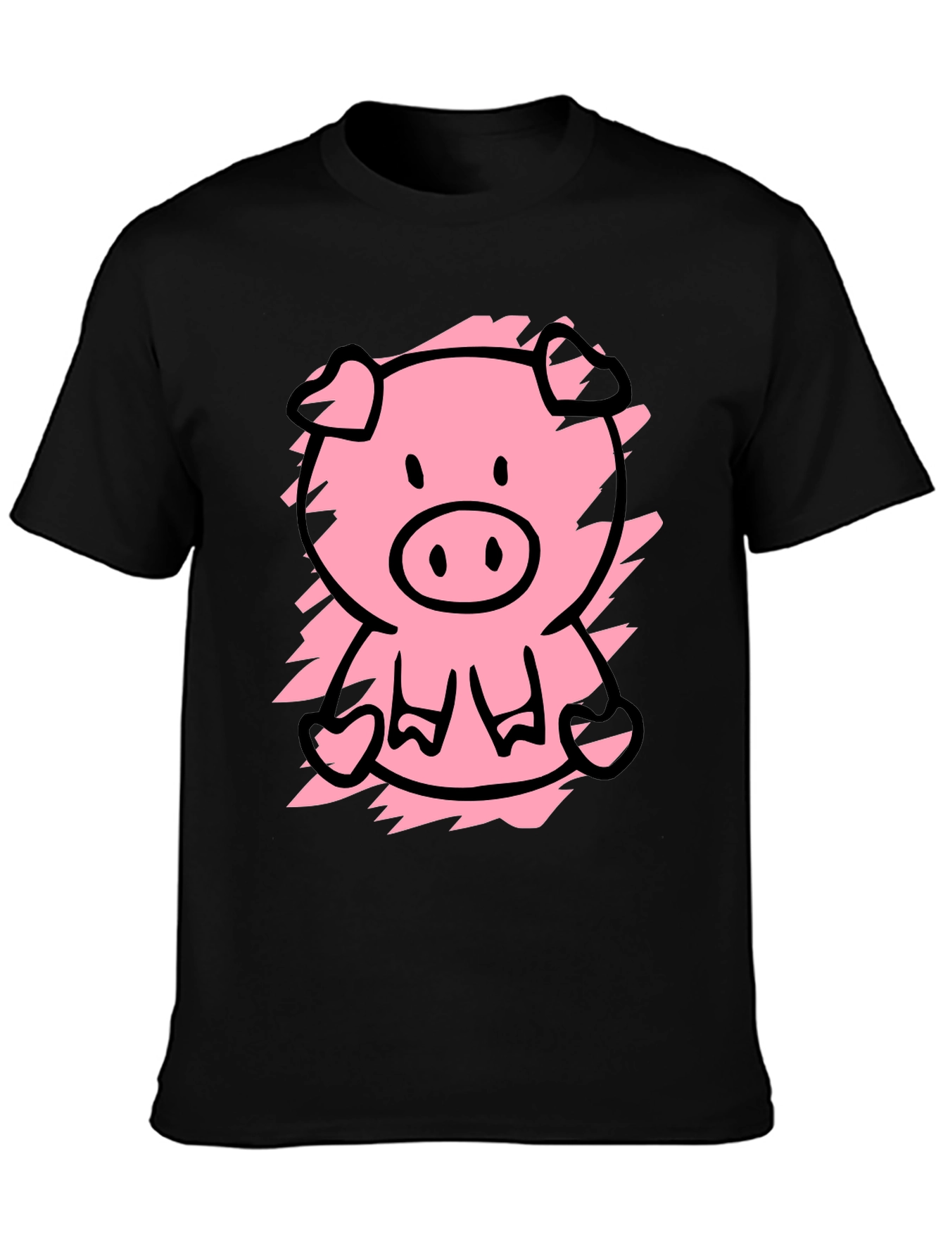 Cute Pig Graphic Tee - Black Cotton T-Shirt