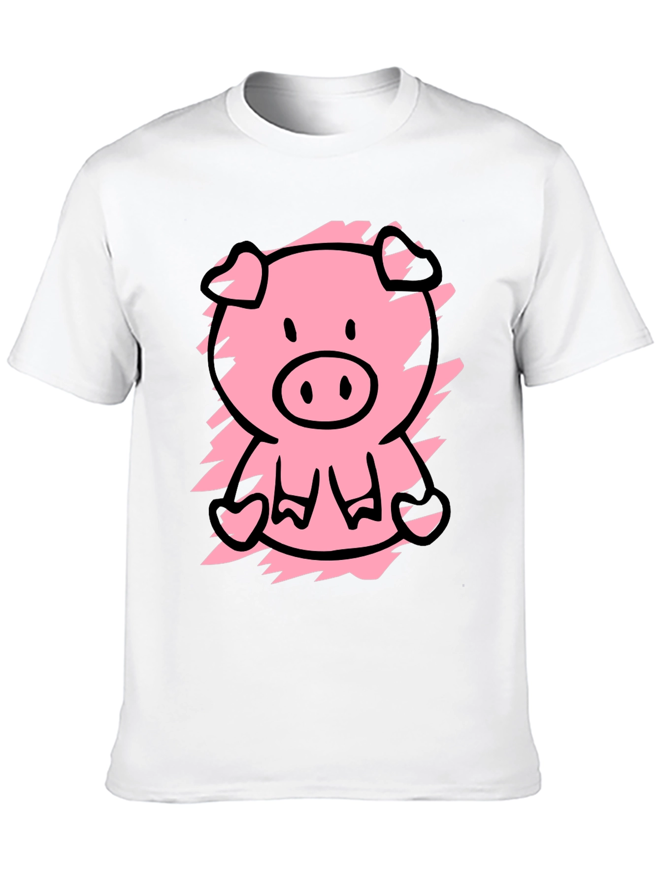 Cute Pig Graphic Tee - Black Cotton T-Shirt
