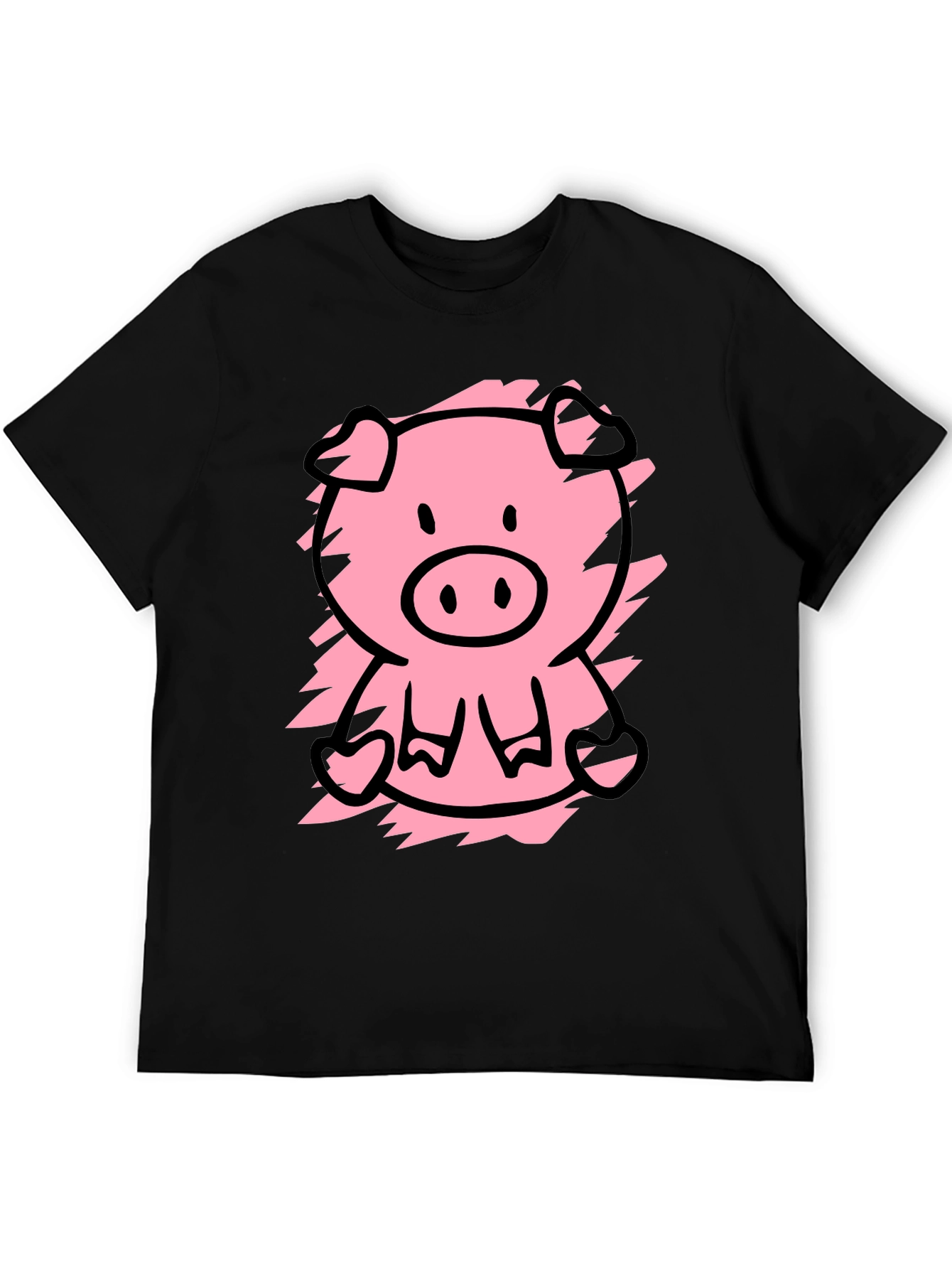 Cute Pig Graphic Tee - Black Cotton T-Shirt
