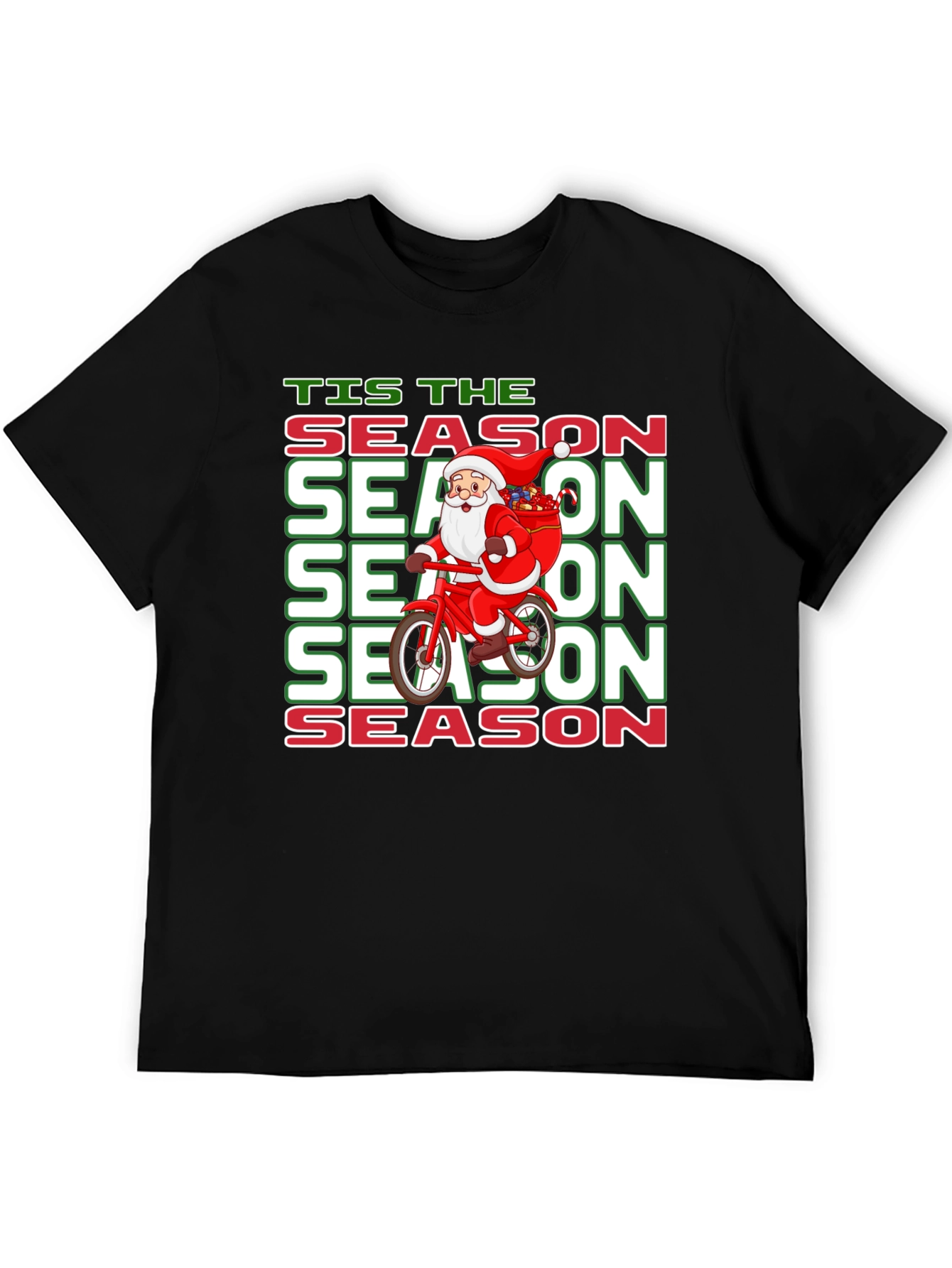 Tis the Season Santa on Bike Christmas Graphic Tee