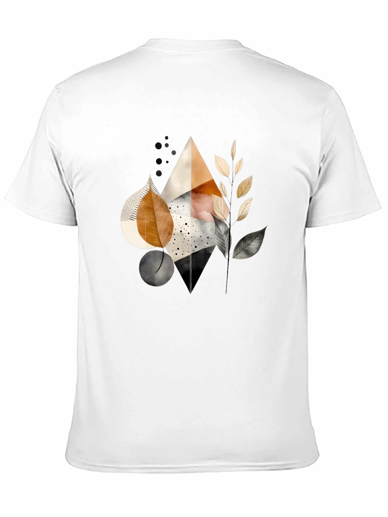 Abstract Geometric Leaf Print Black Tee