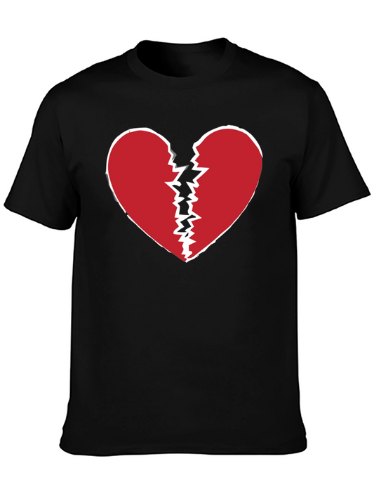 Broken Heart Graphic Tee - Black Cotton Casual Shirt