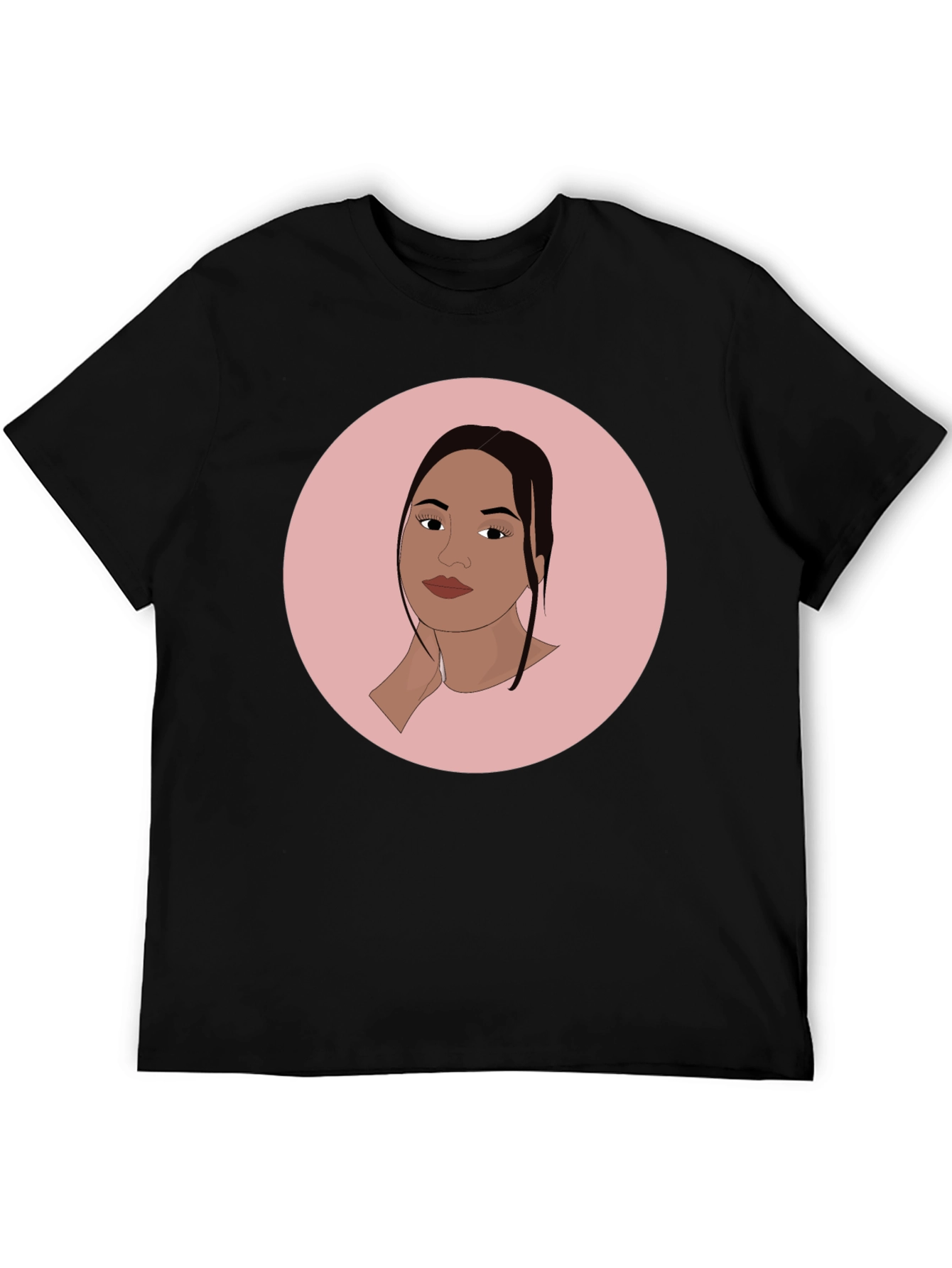 Trendy Black T-Shirt with Woman Portrait Graphic