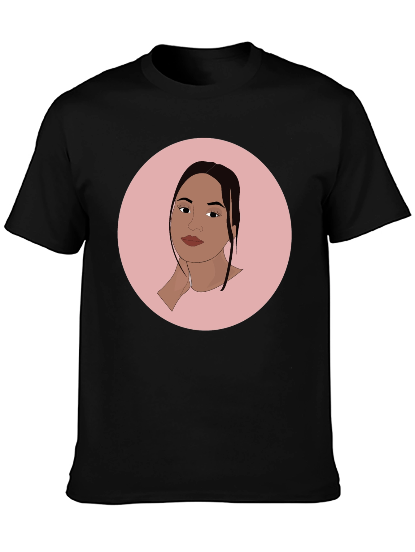 Trendy Black T-Shirt with Woman Portrait Graphic