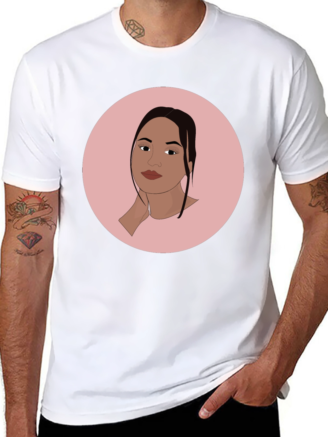 Trendy Black T-Shirt with Woman Portrait Graphic