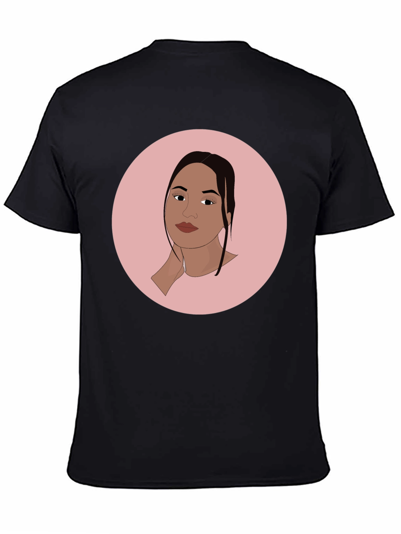 Trendy Black T-Shirt with Woman Portrait Graphic
