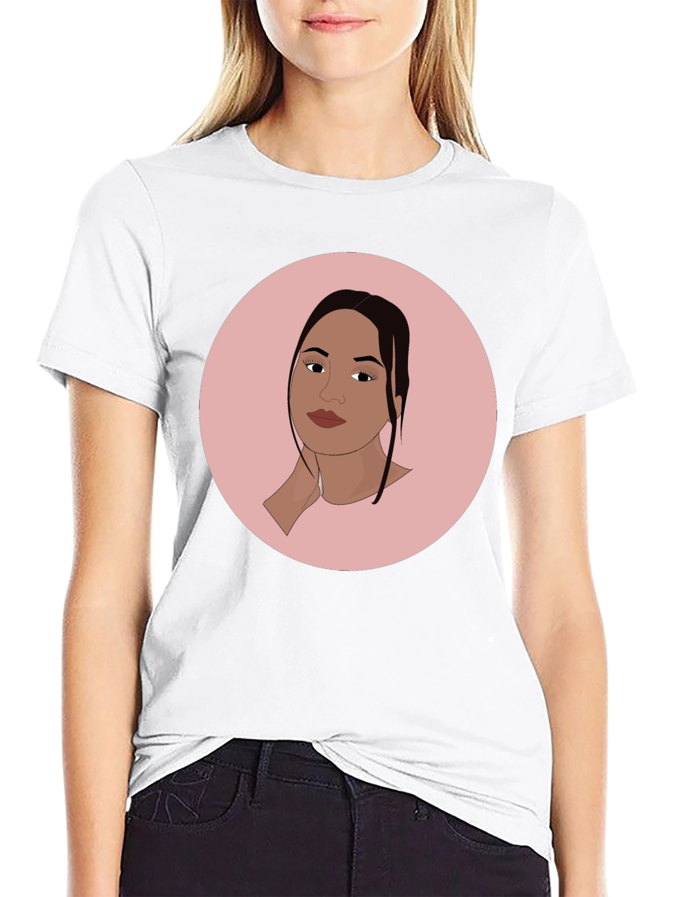 Trendy Black T-Shirt with Woman Portrait Graphic