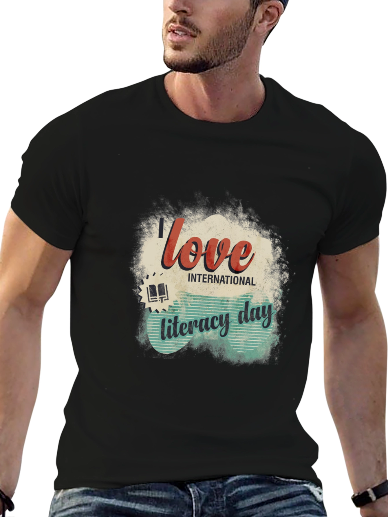 I Love International Literacy Day Black T-Shirt