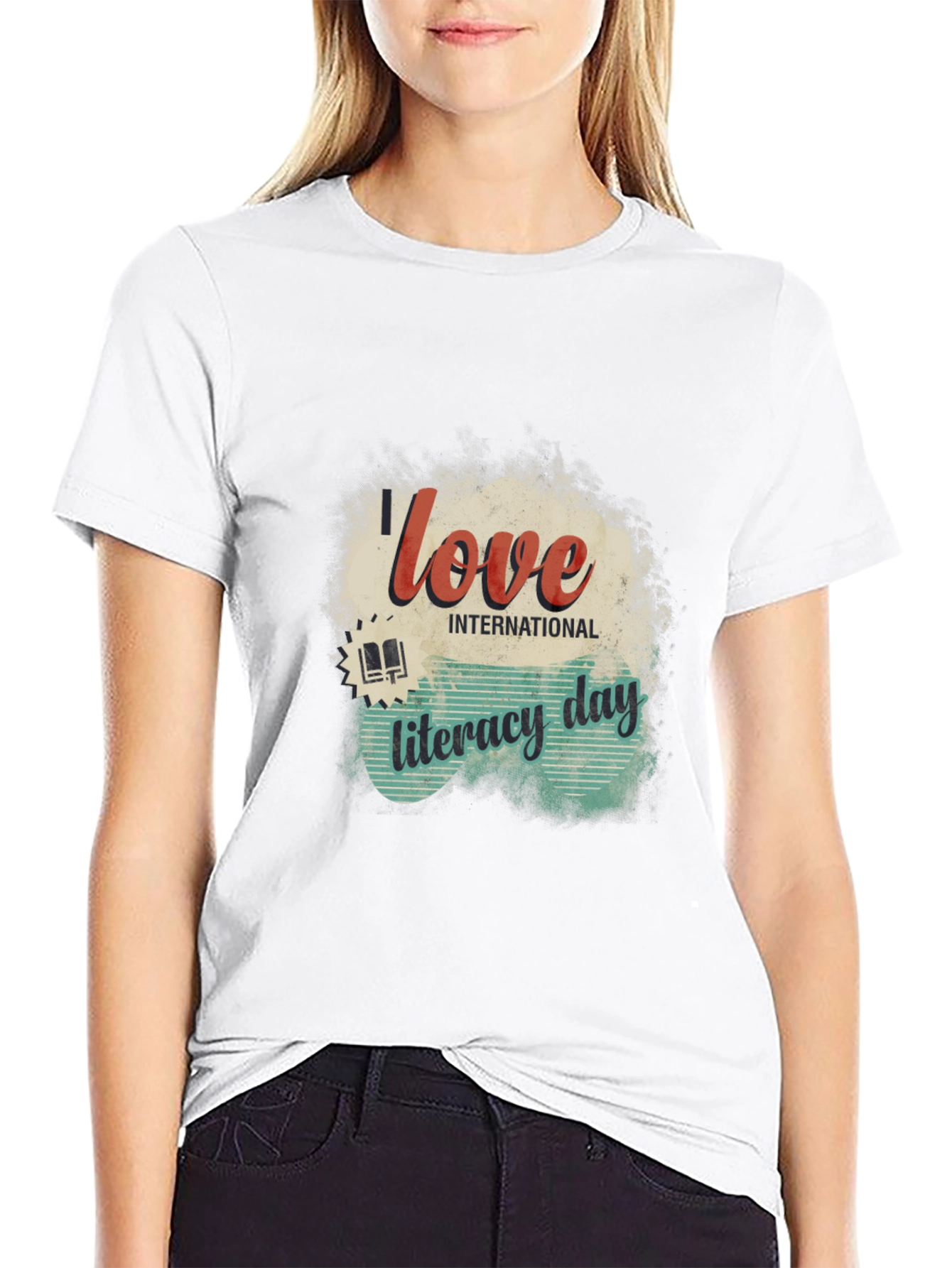 I Love International Literacy Day Black T-Shirt