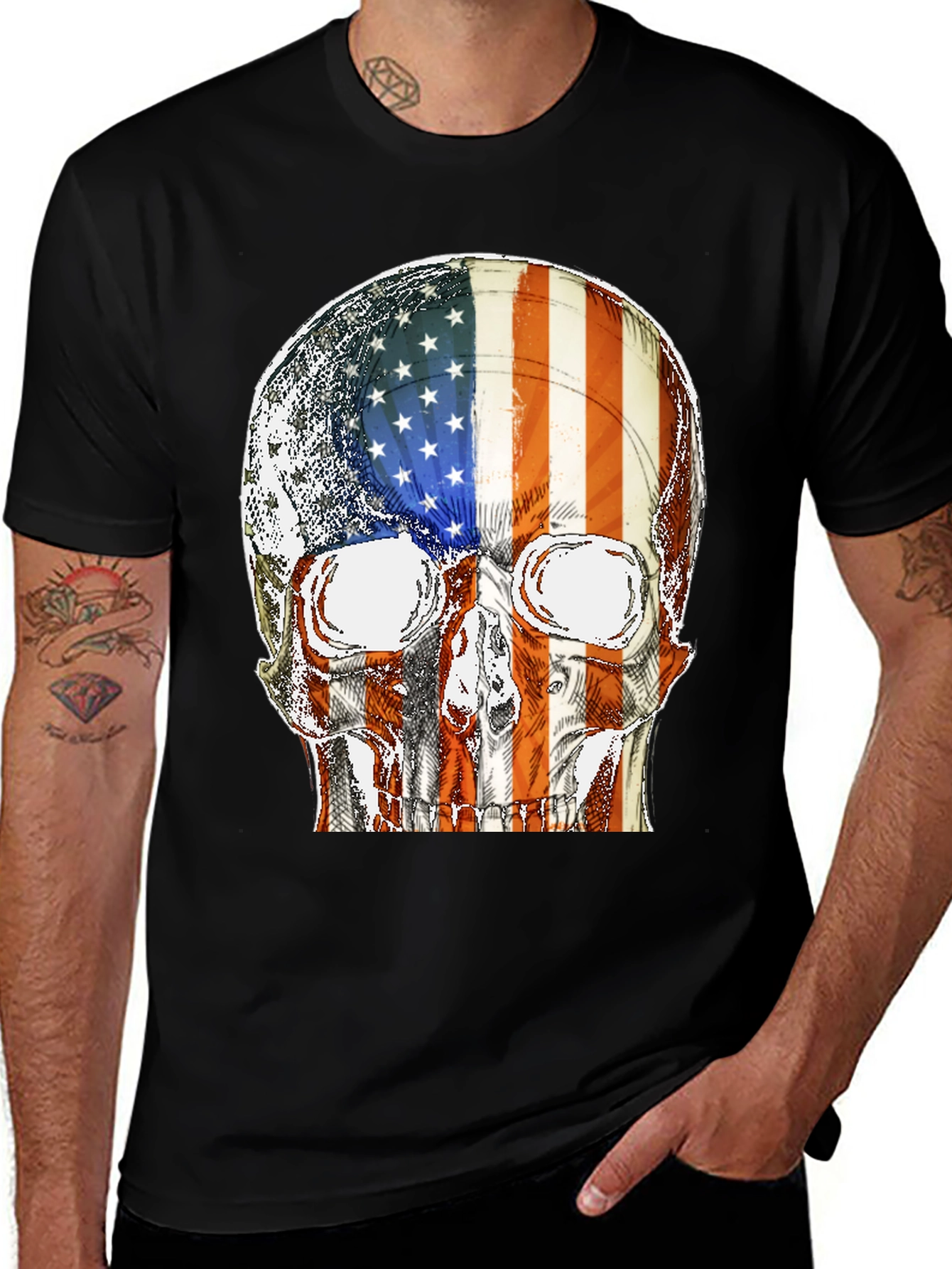 American Flag Skull Graphic T-Shirt