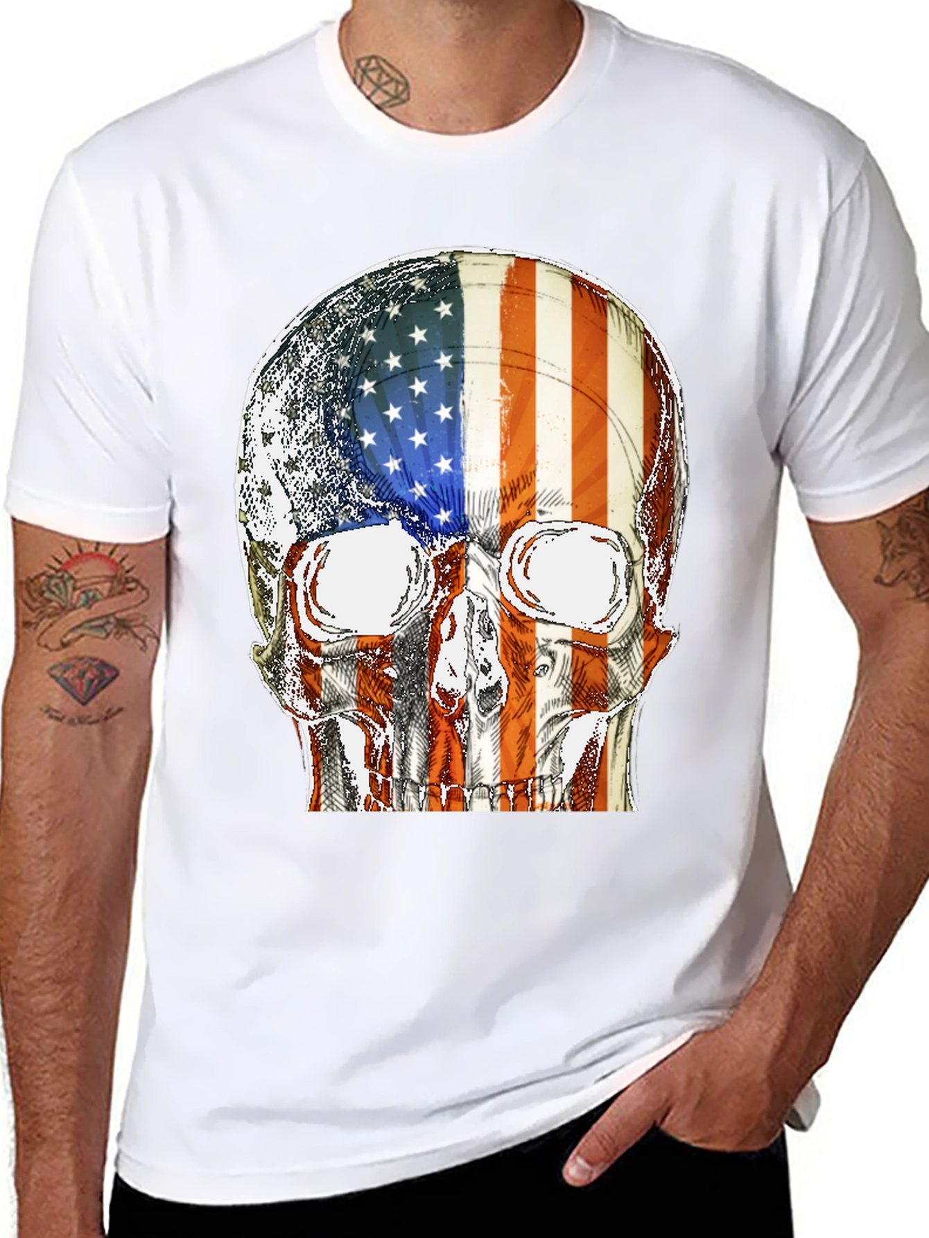 American Flag Skull Graphic T-Shirt