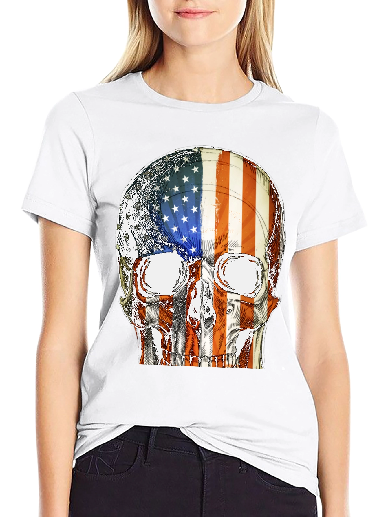 American Flag Skull Graphic T-Shirt