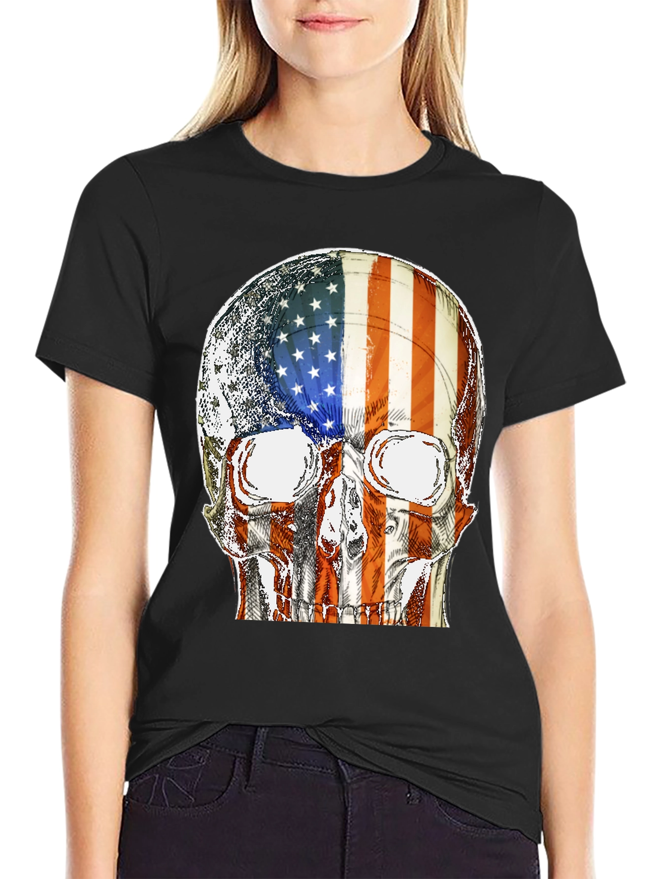 American Flag Skull Graphic T-Shirt