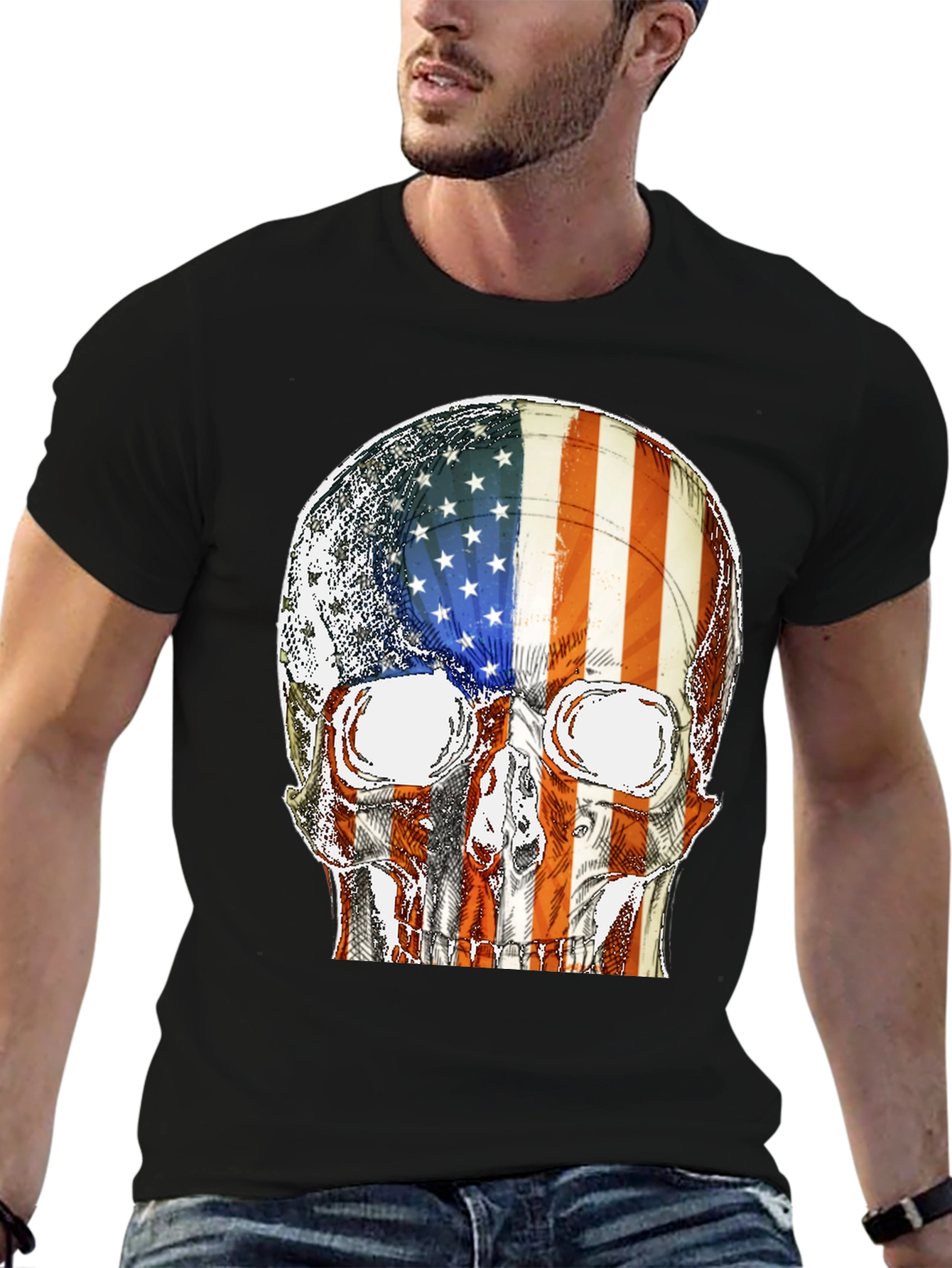 American Flag Skull Graphic T-Shirt