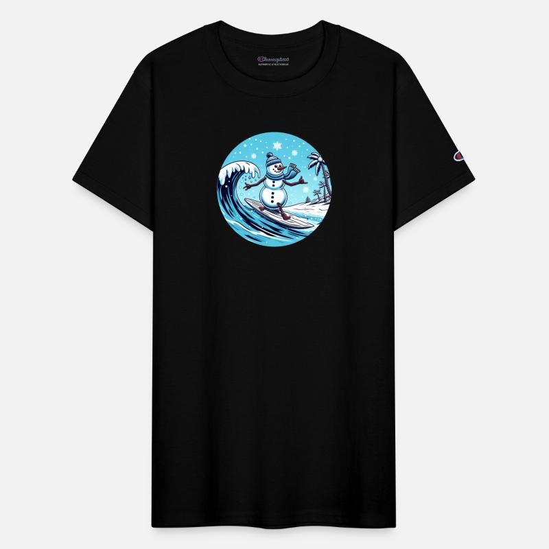 Winter Snowman Surfer Icy Waves Snowy Landscape