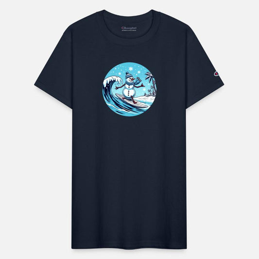 Winter Snowman Surfer Icy Waves Snowy Landscape