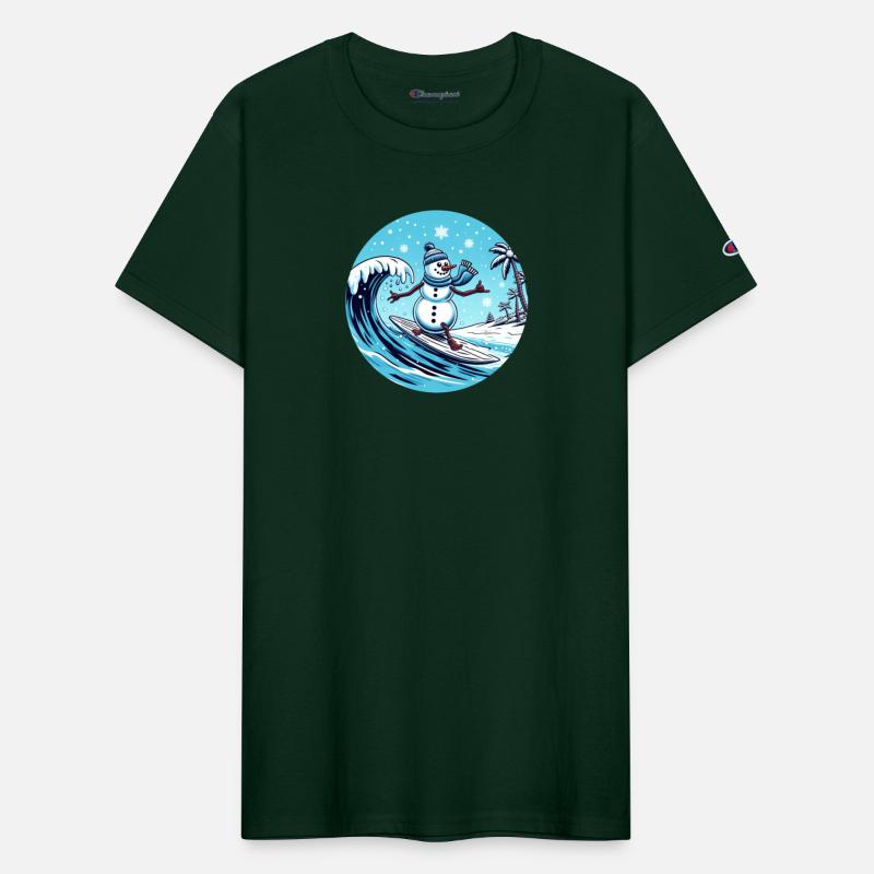 Winter Snowman Surfer Icy Waves Snowy Landscape