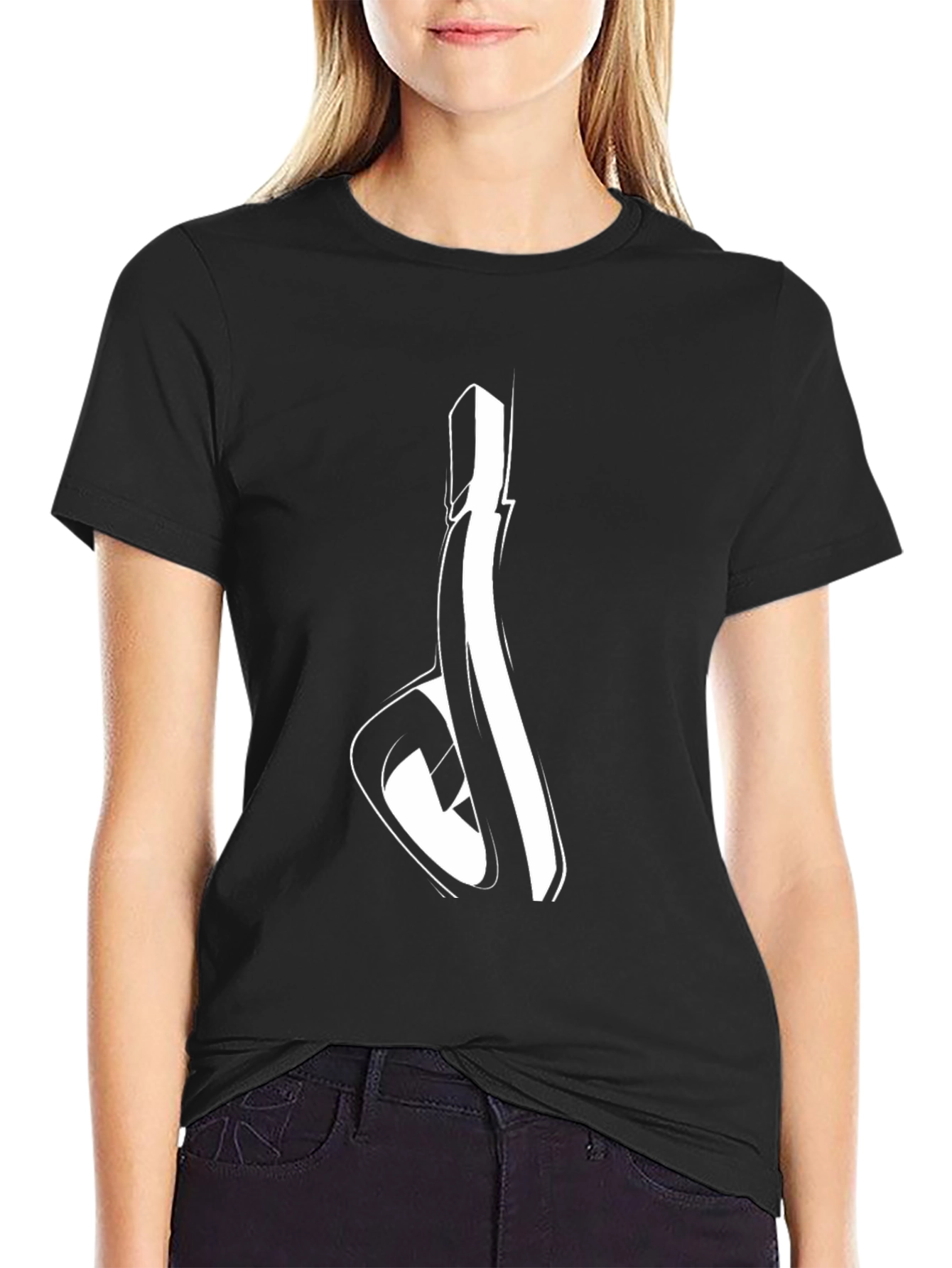 Black Graphic Tee - Abstract White Design