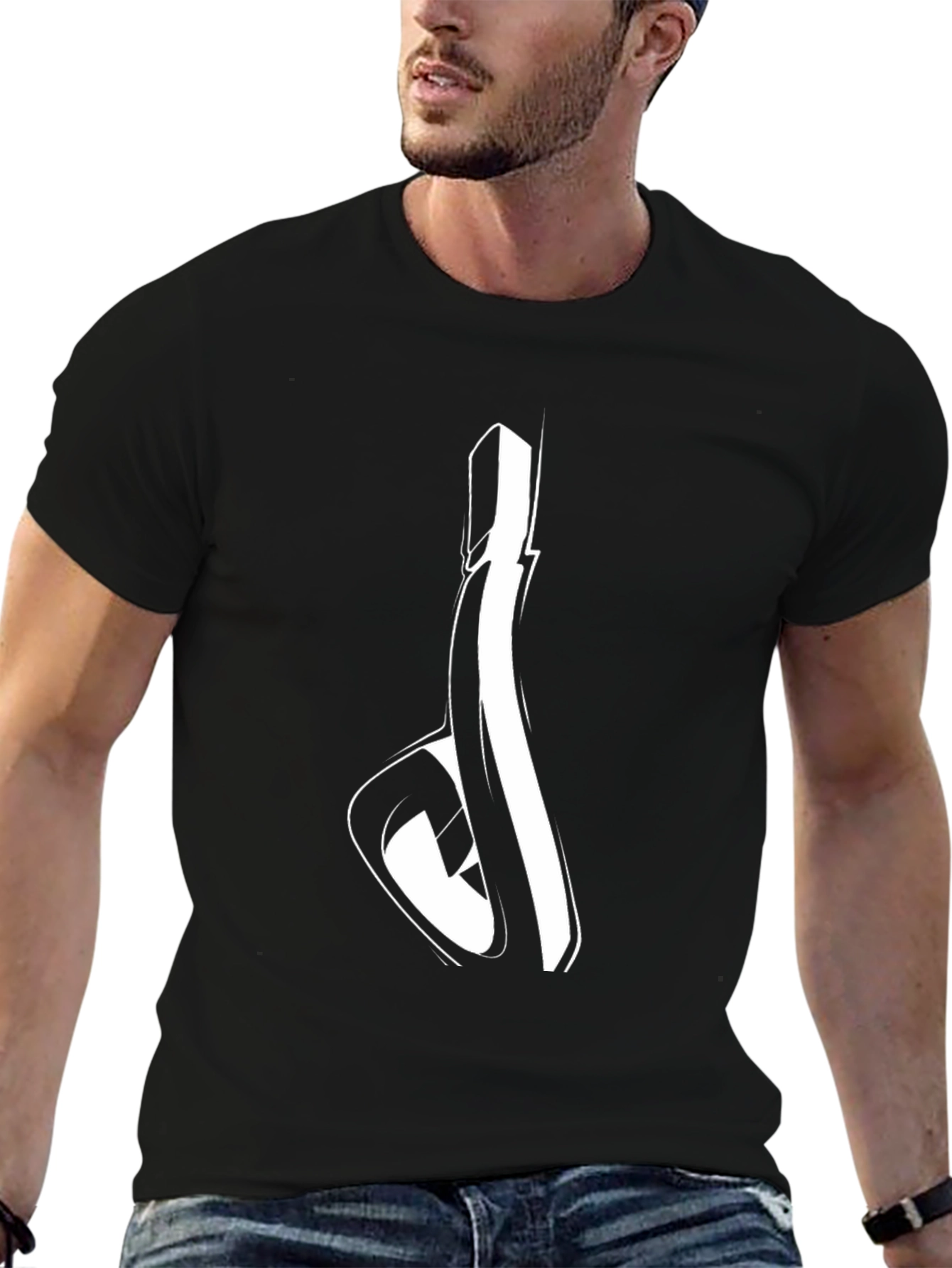 Black Graphic Tee - Abstract White Design