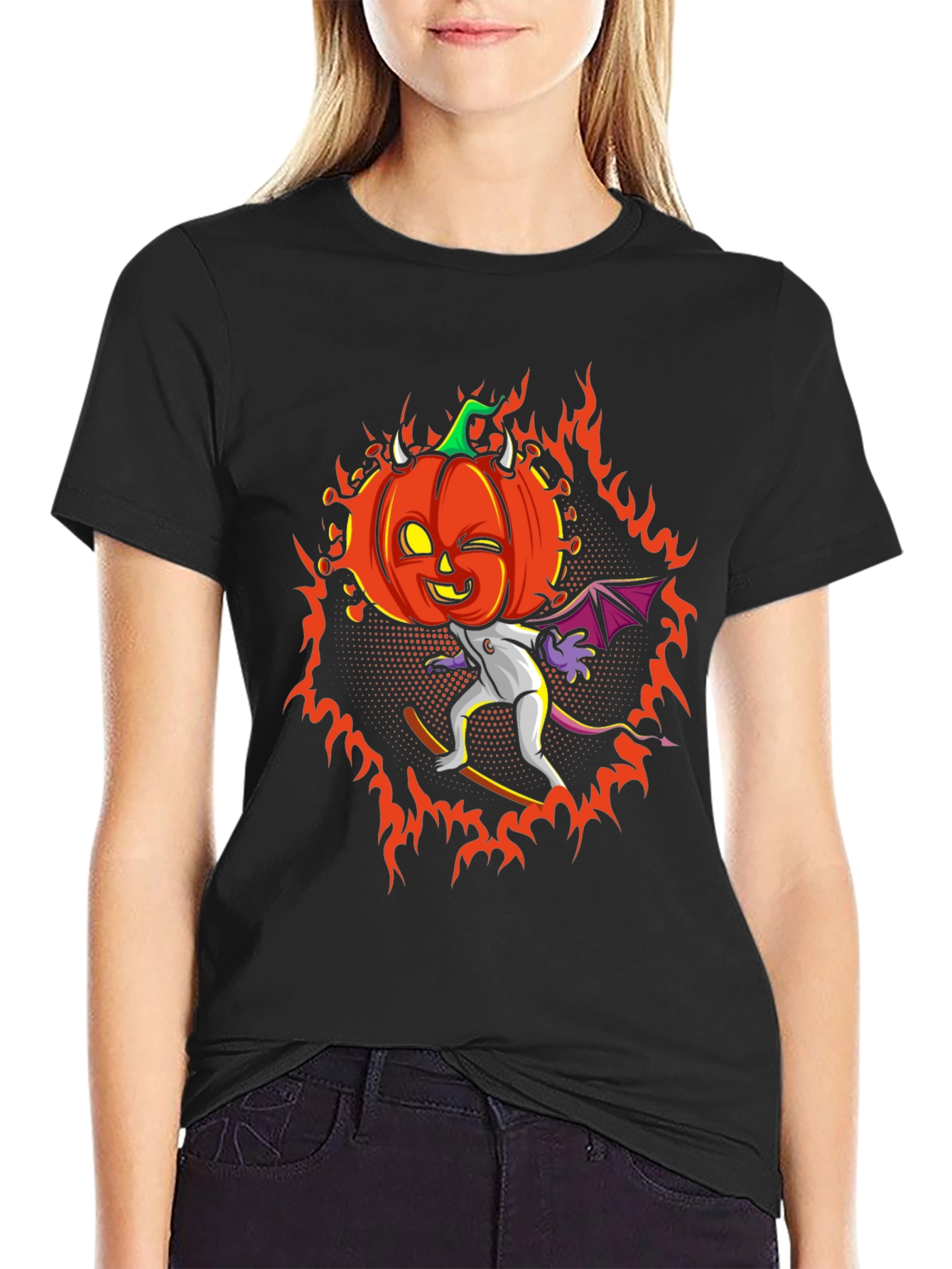 Halloween Pumpkin Devil Graphic T-Shirt - Spooky Season Tee