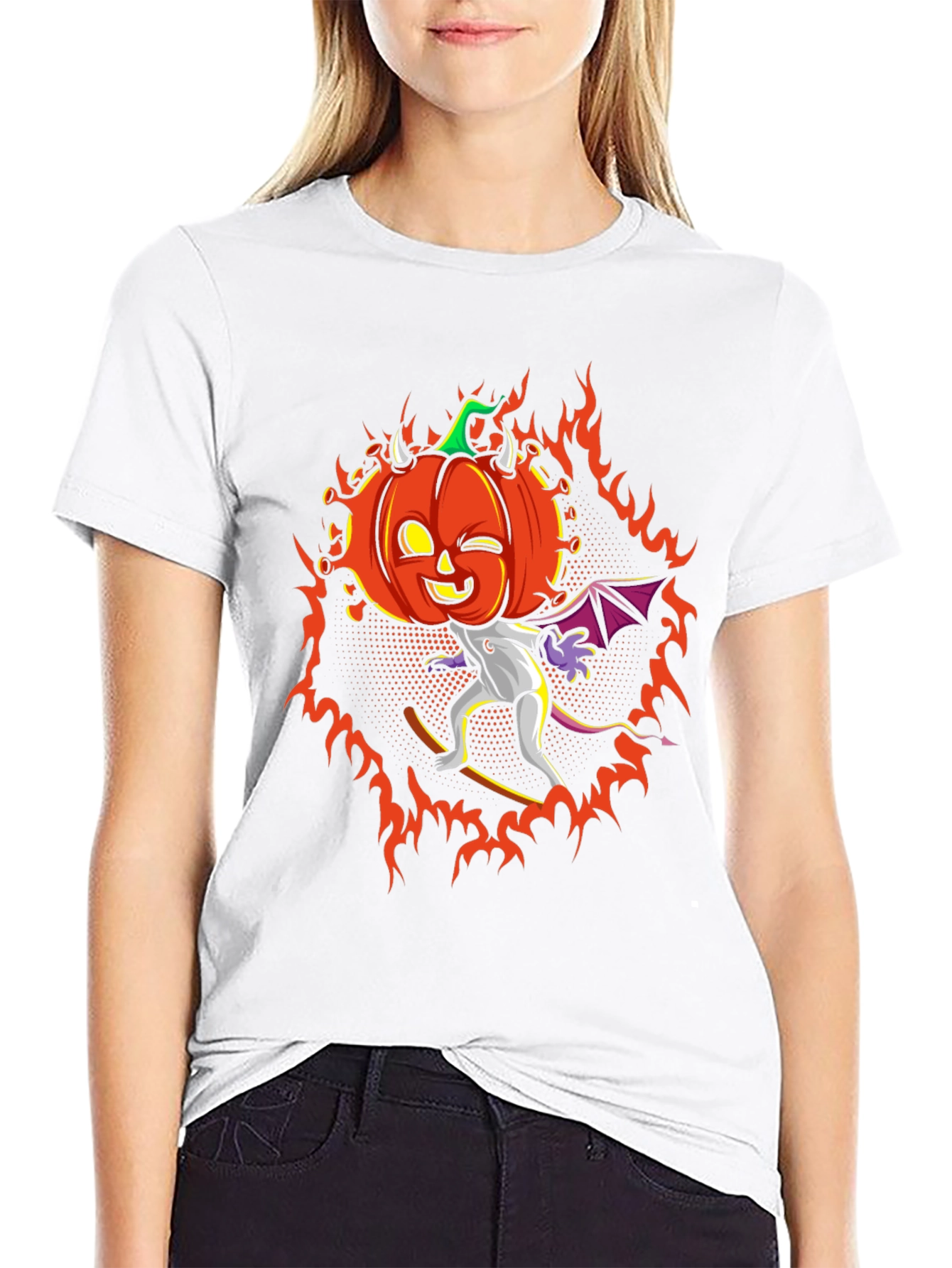 Halloween Pumpkin Devil Graphic T-Shirt - Spooky Season Tee
