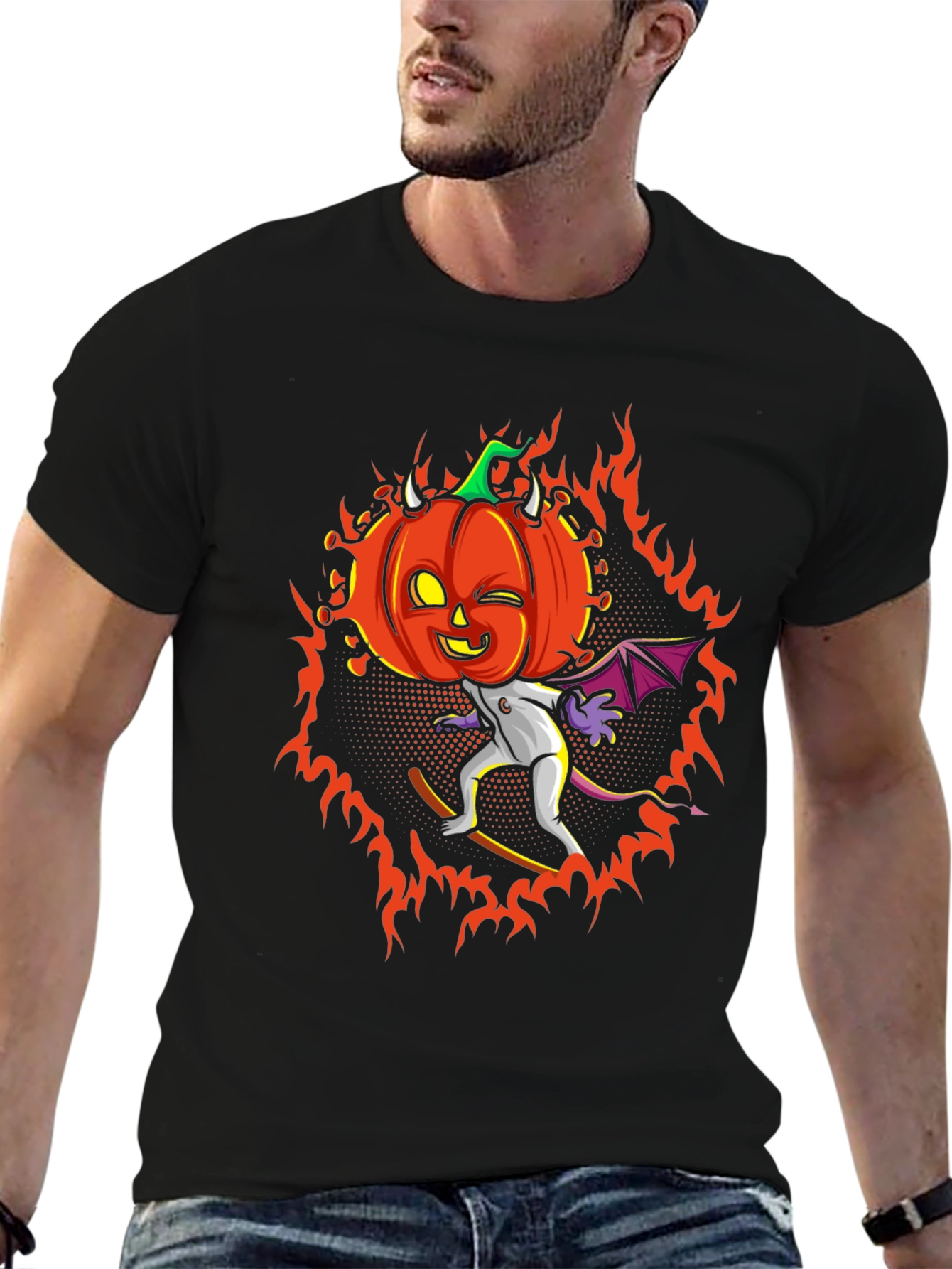 Halloween Pumpkin Devil Graphic T-Shirt - Spooky Season Tee