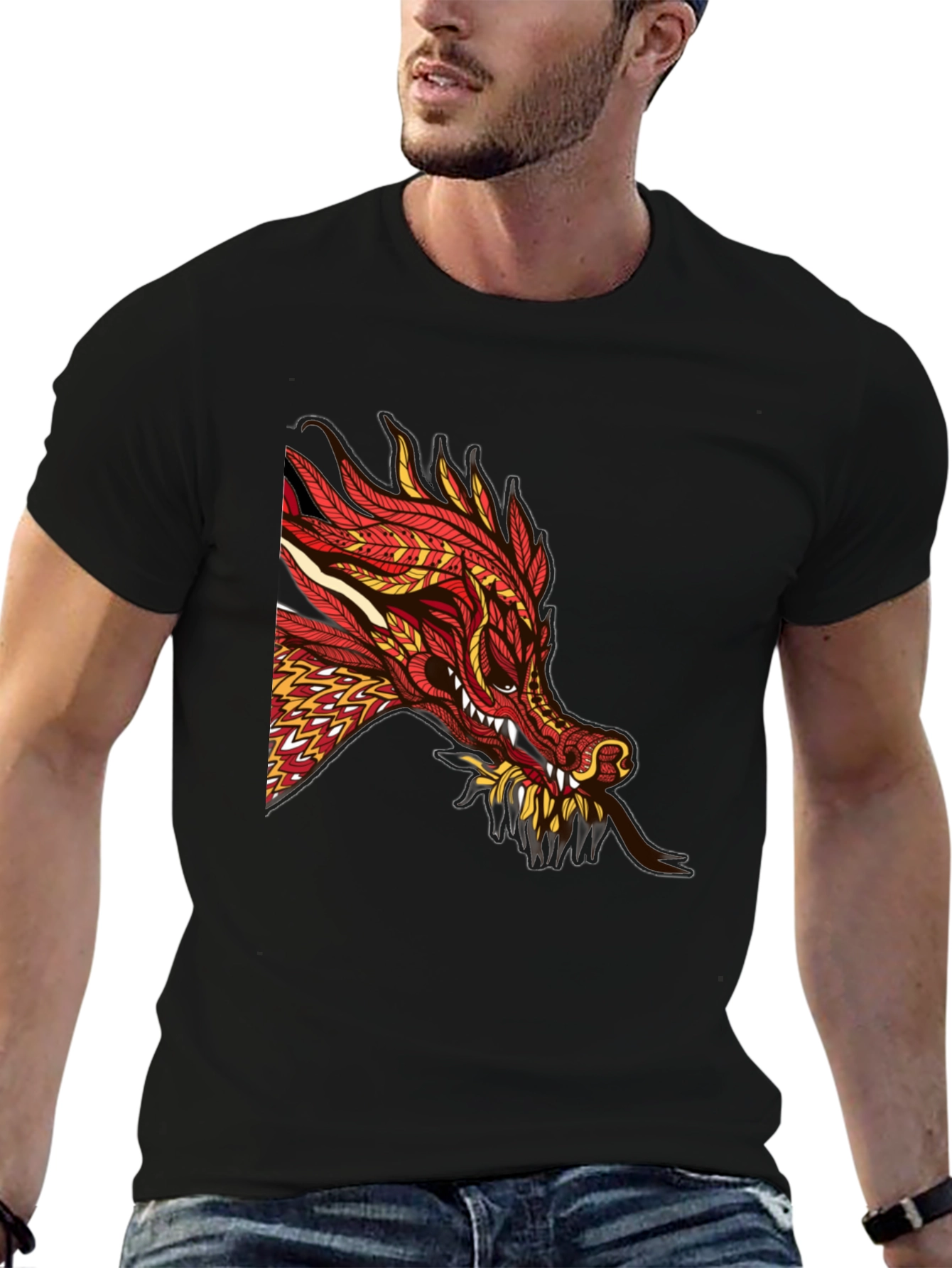 Dragon Graphic Print Black T-Shirt