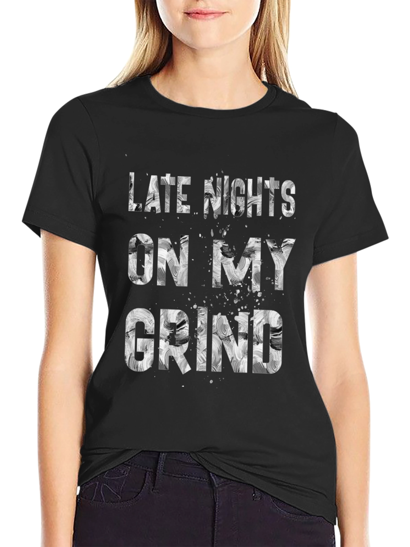 Late Nights On My Grind Black Graphic Tee