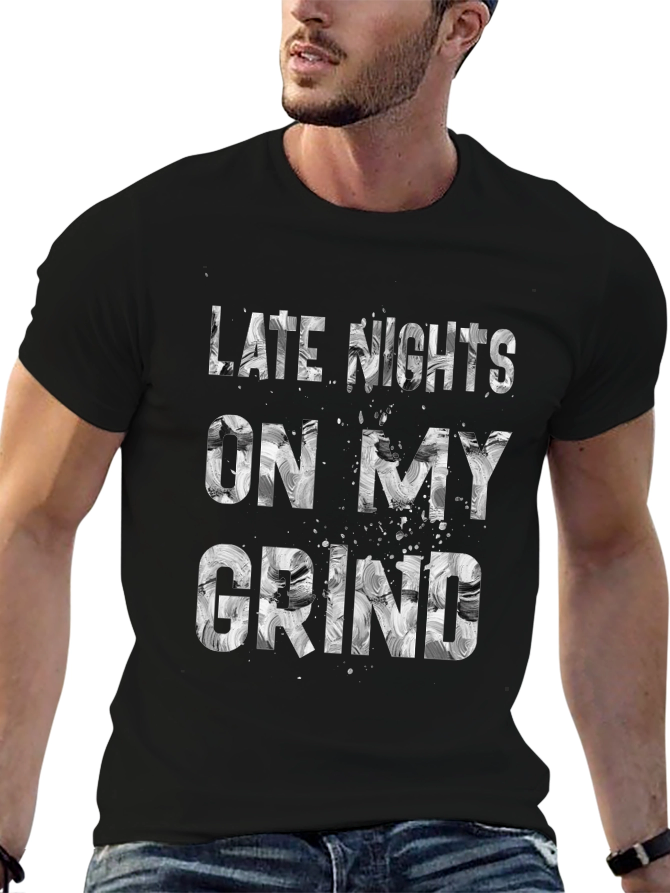 Late Nights On My Grind Black Graphic Tee