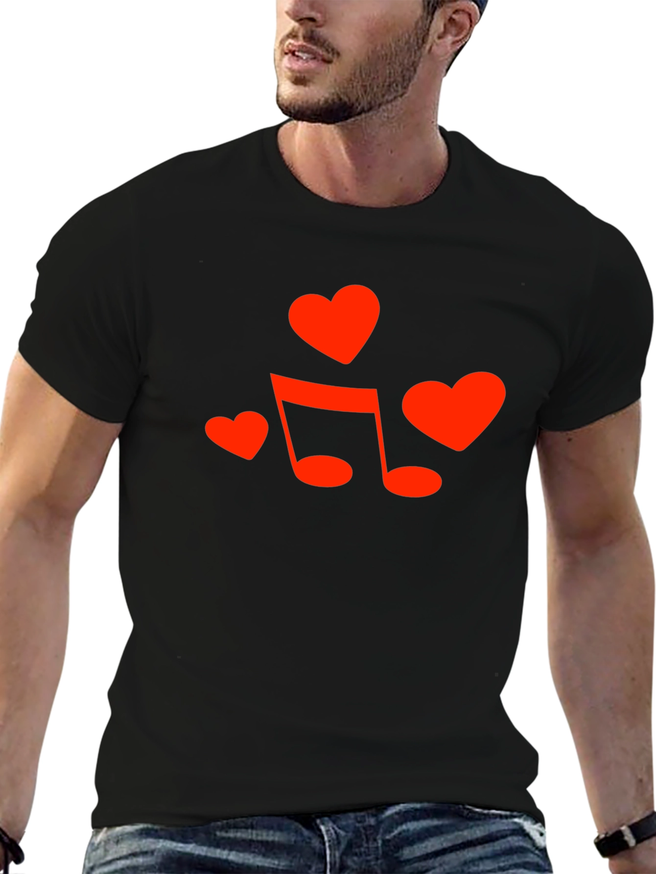 Heart & Music Note Graphic Tee - Black
