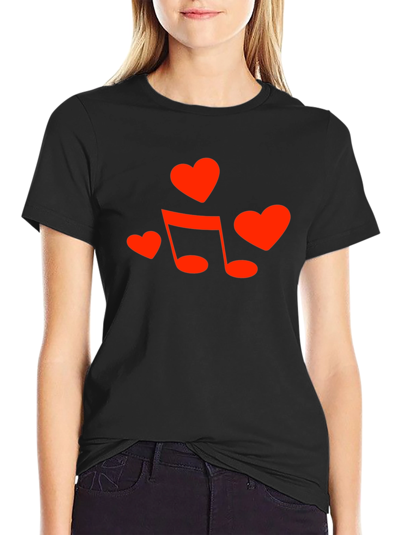 Heart & Music Note Graphic Tee - Black