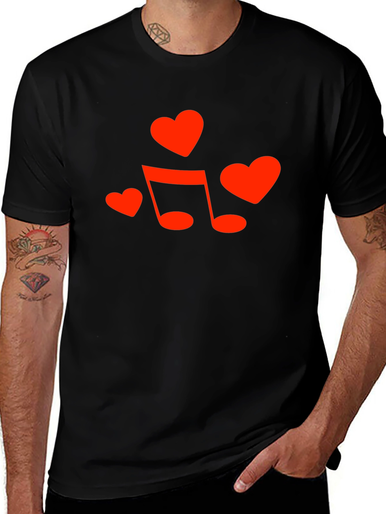 Heart & Music Note Graphic Tee - Black