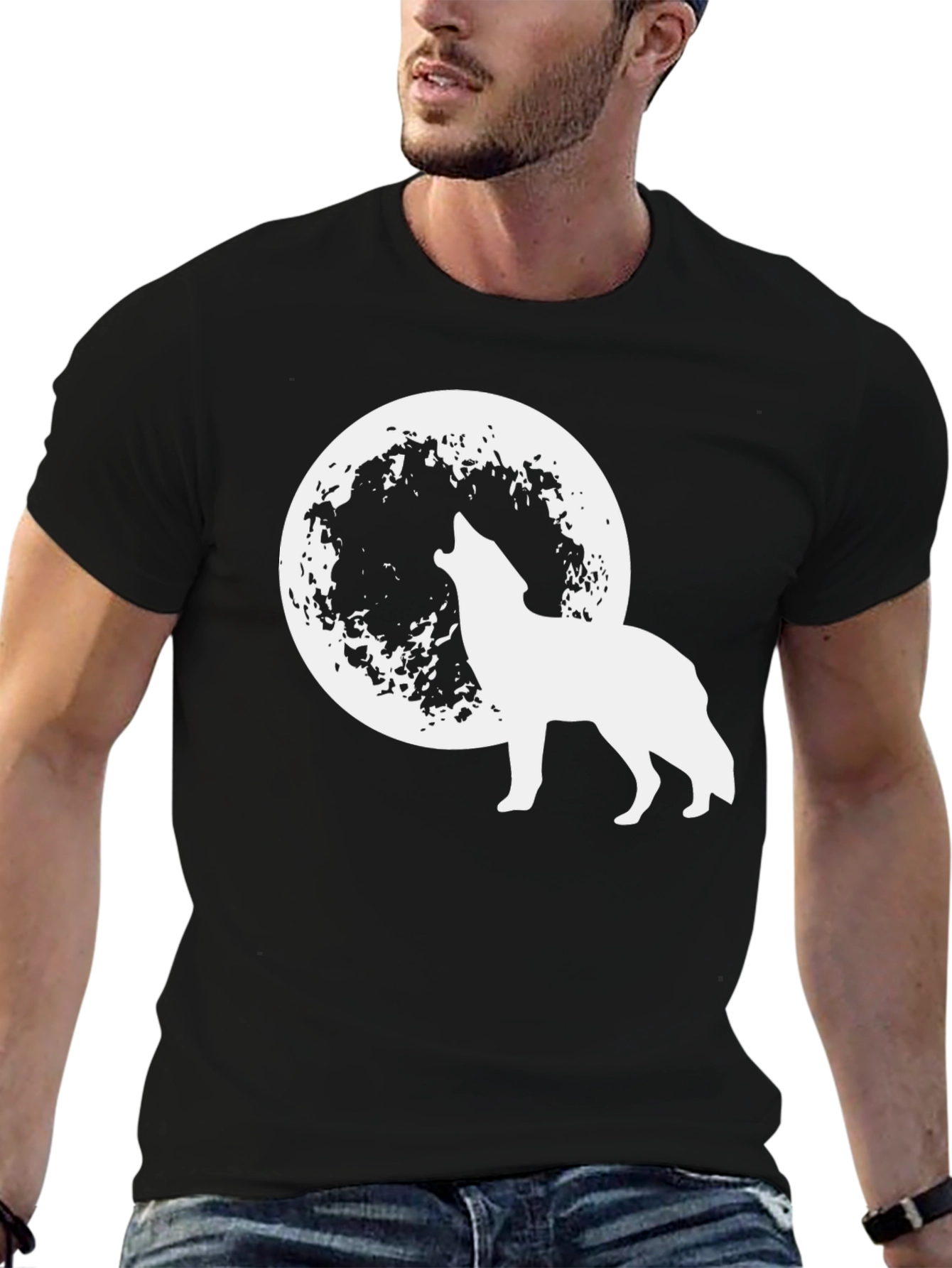 Wolf Moon Graphic Tee - Black Cotton T-Shirt
