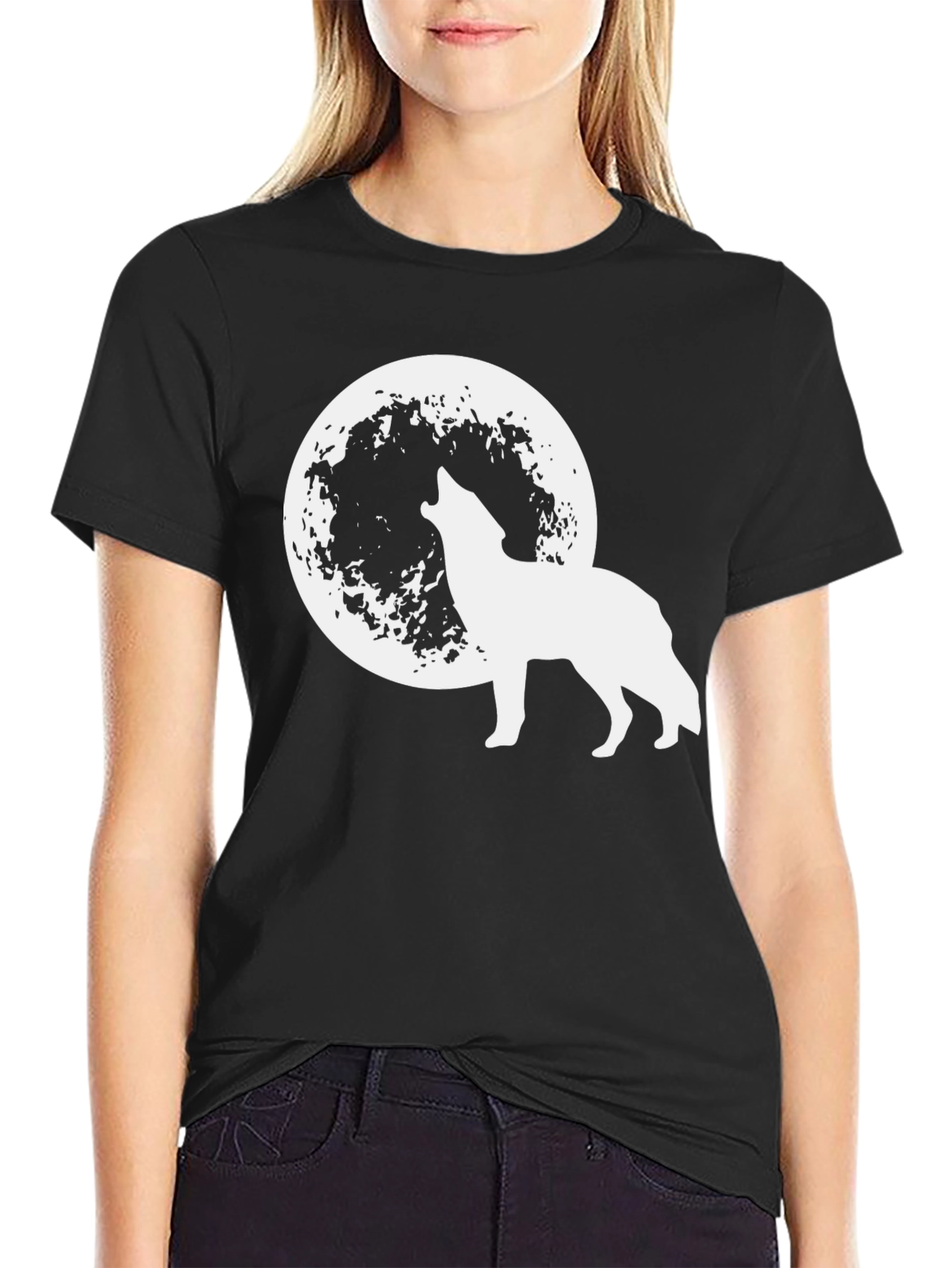 Wolf Moon Graphic Tee - Black Cotton T-Shirt