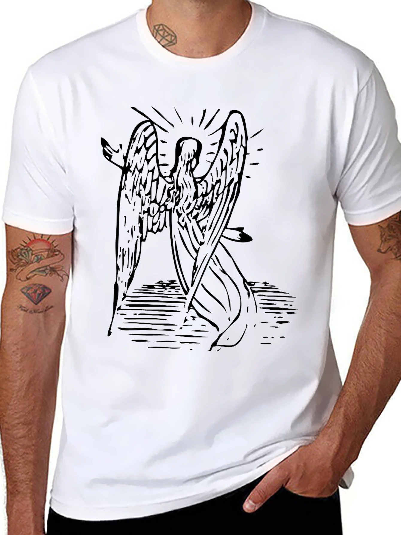 Angel Wings Graphic Print Black T-Shirt