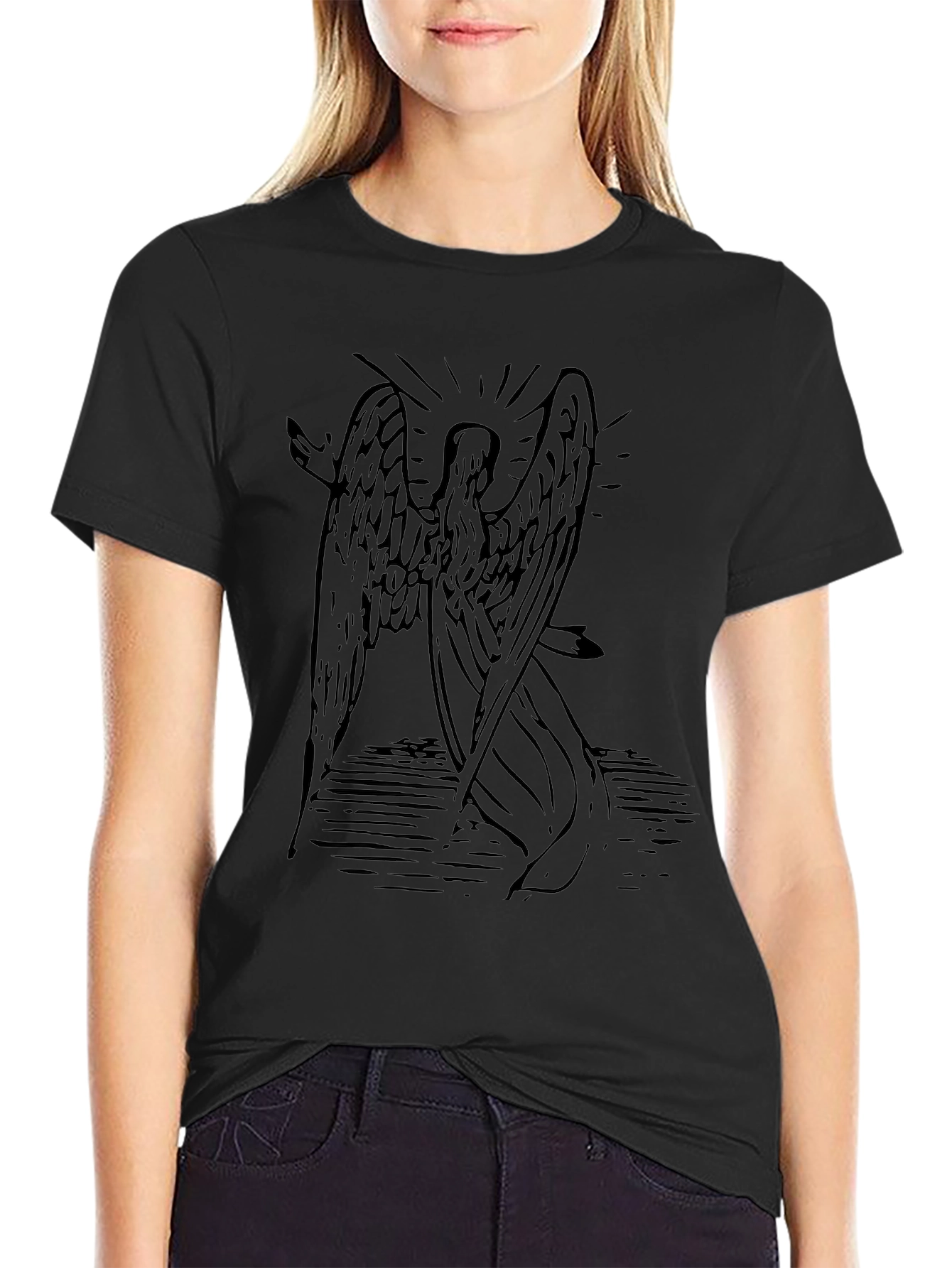 Angel Wings Graphic Print Black T-Shirt