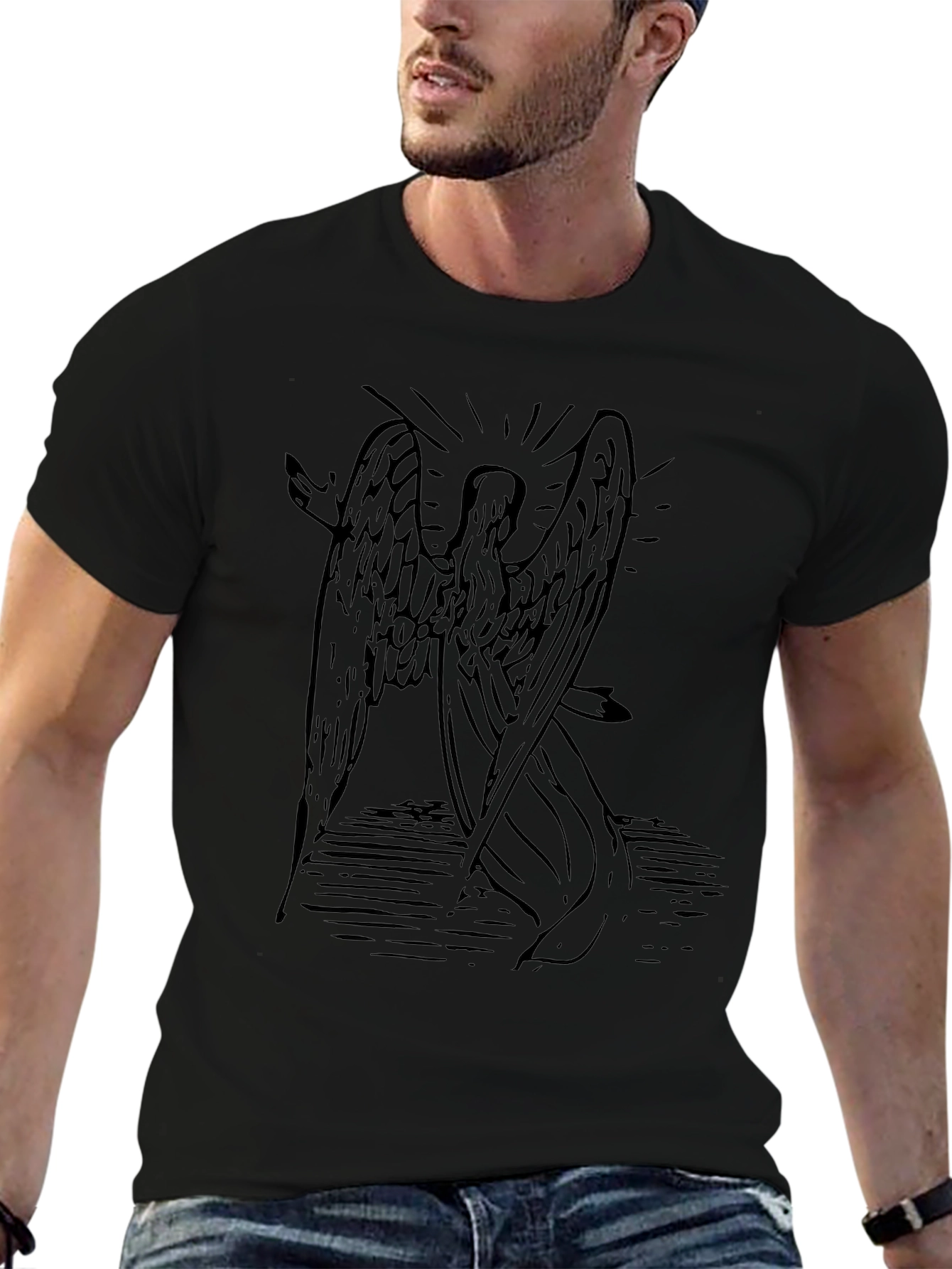 Angel Wings Graphic Print Black T-Shirt