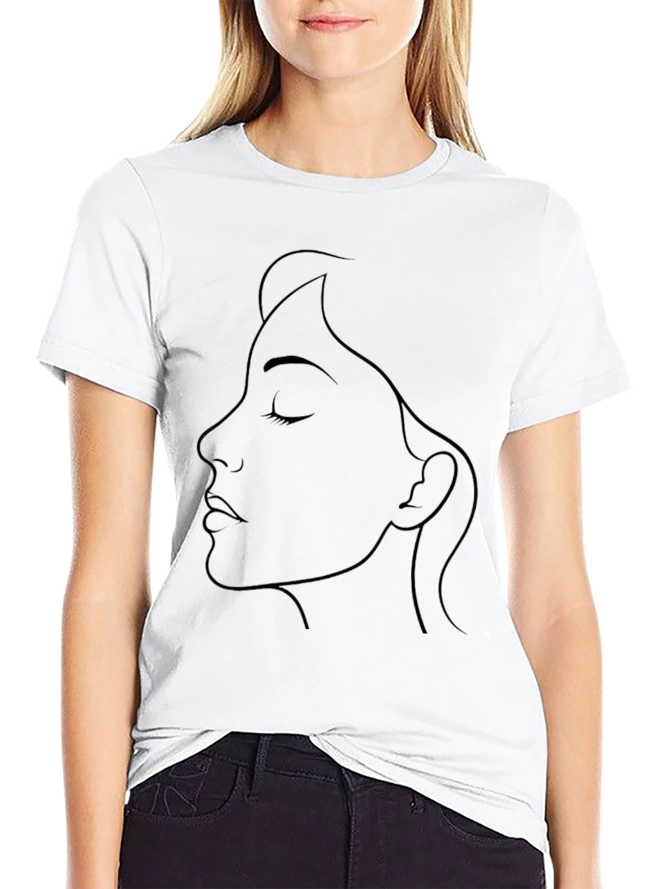 Minimalist Woman Portrait Black T-Shirt