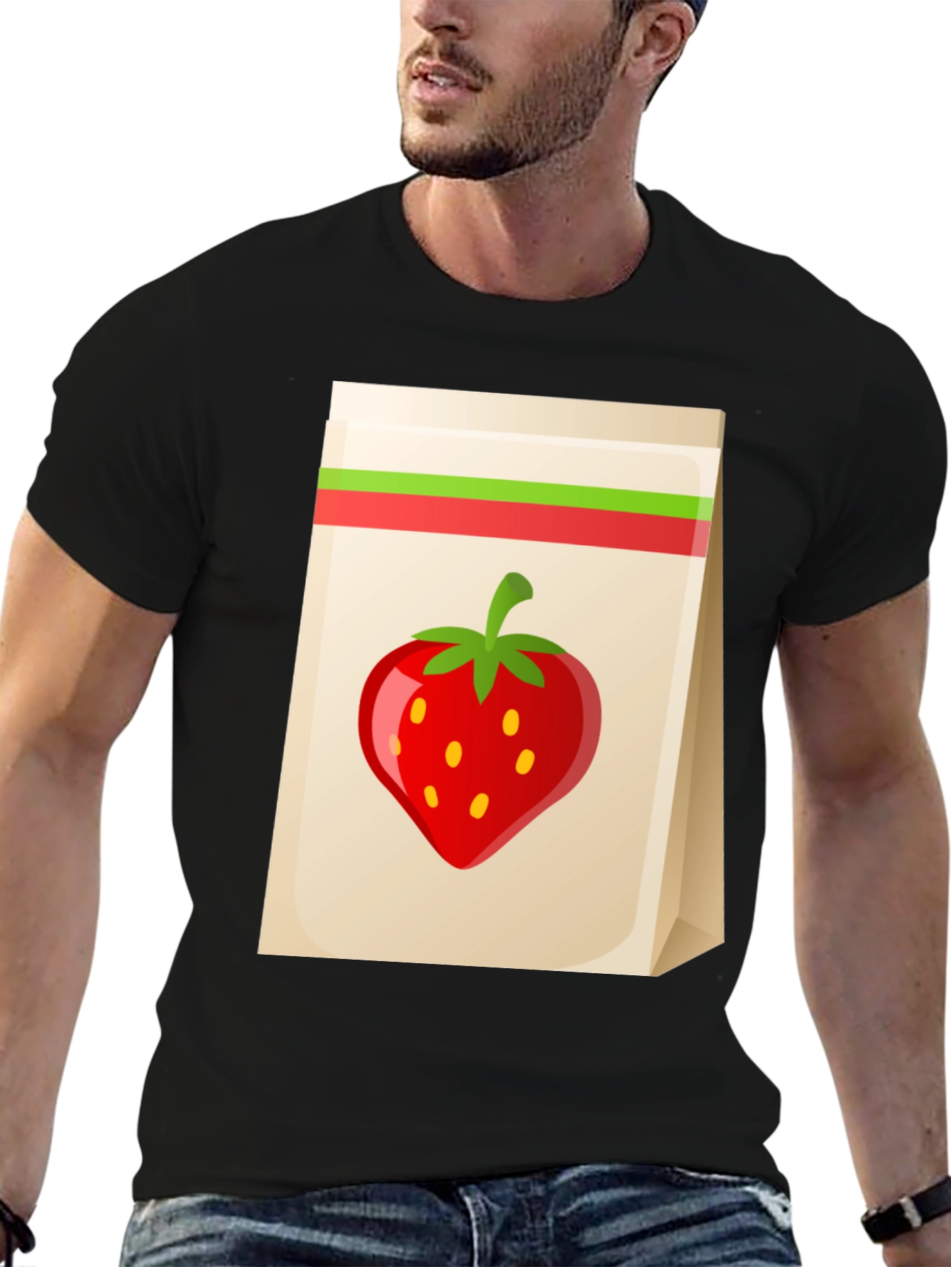 Strawberry Bag Graphic Tee - Cute Fruit Design