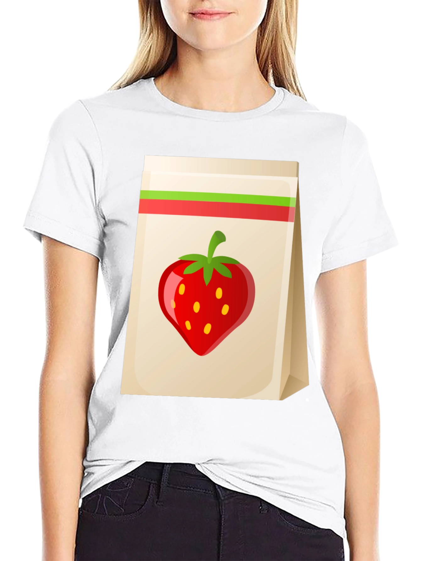 Strawberry Bag Graphic Tee - Cute Fruit Design