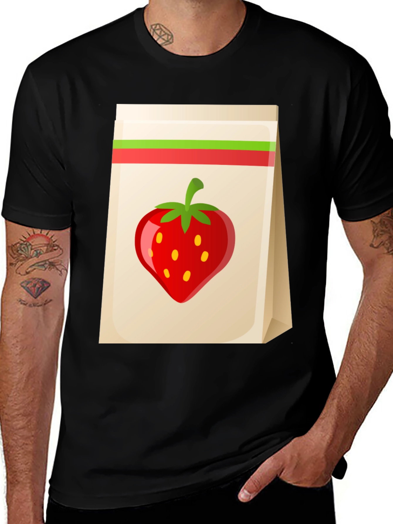Strawberry Bag Graphic Tee - Cute Fruit Design