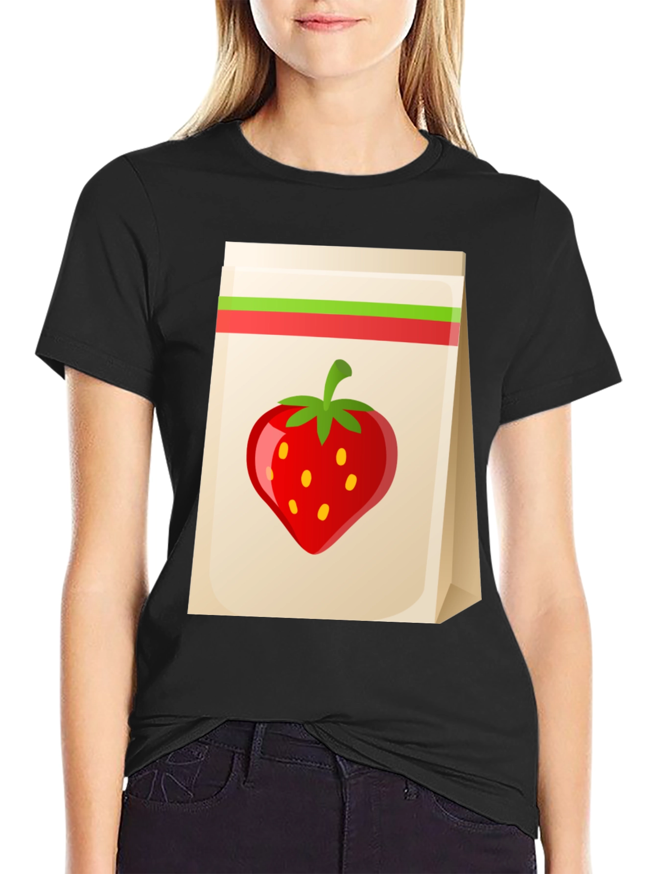 Strawberry Bag Graphic Tee - Cute Fruit Design