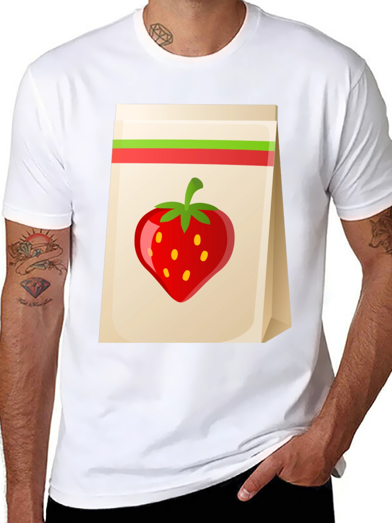 Strawberry Bag Graphic Tee - Cute Fruit Design
