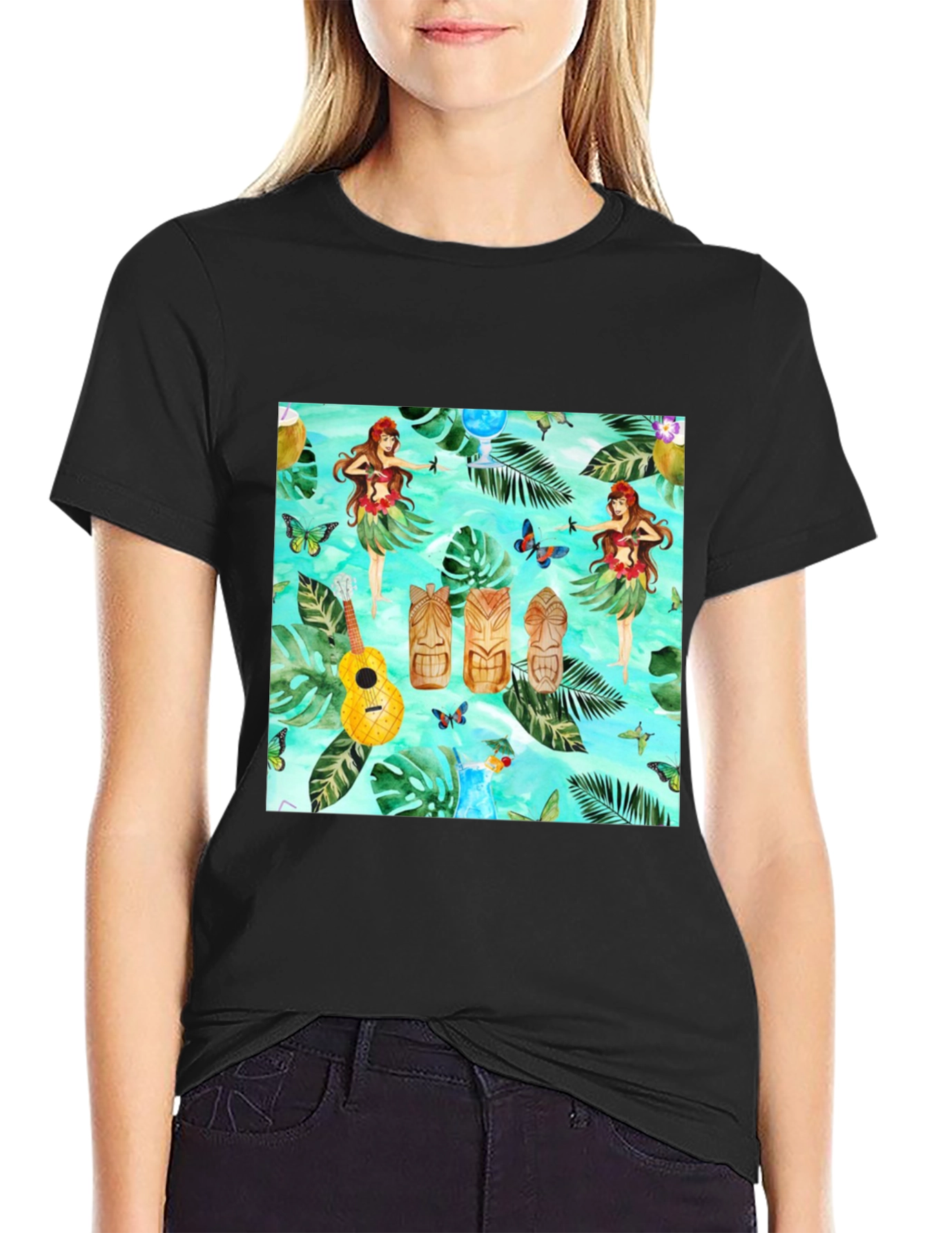 Tropical Hula Dancer Black T-Shirt