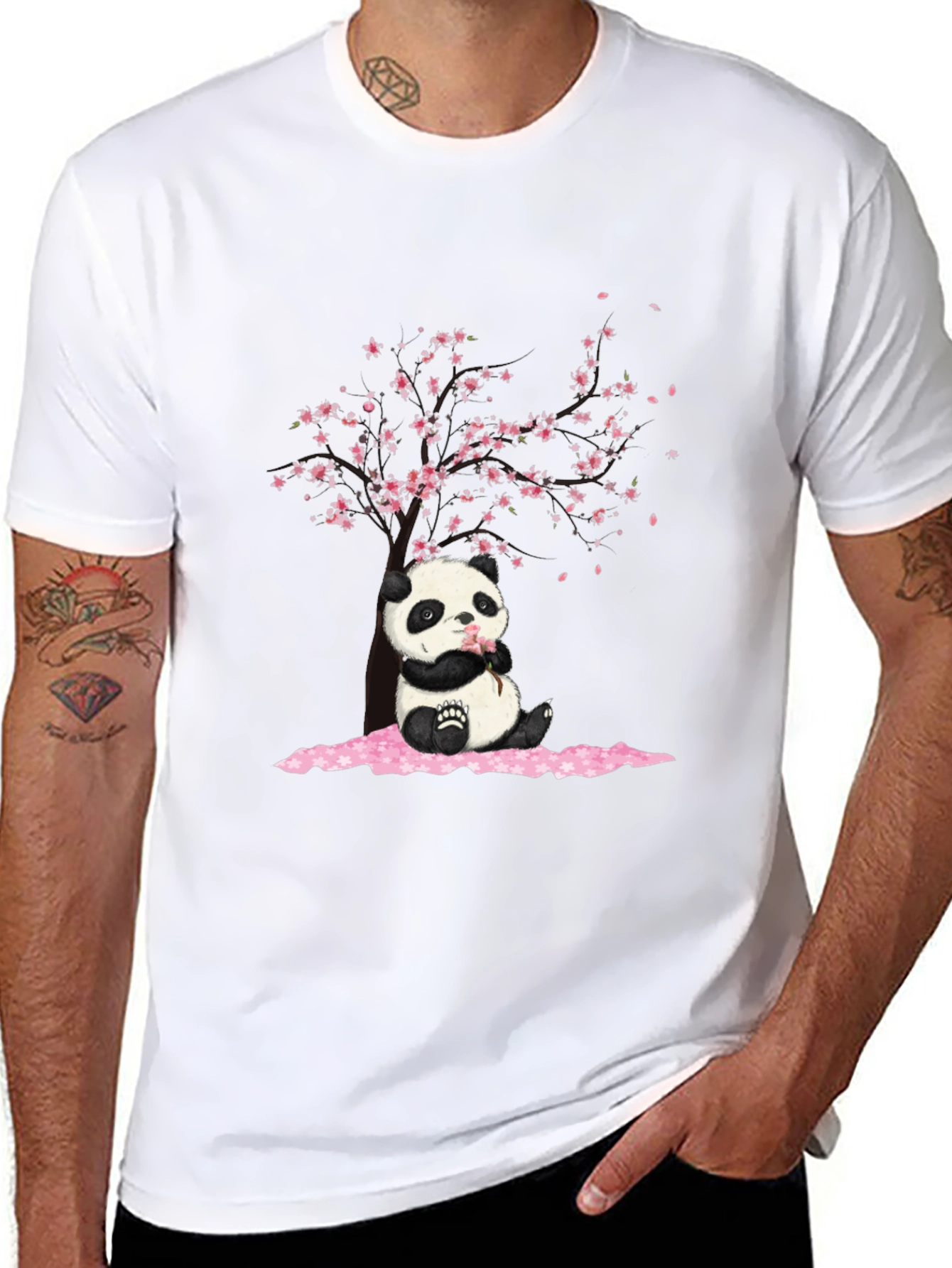 Panda Sakura Black T-Shirt