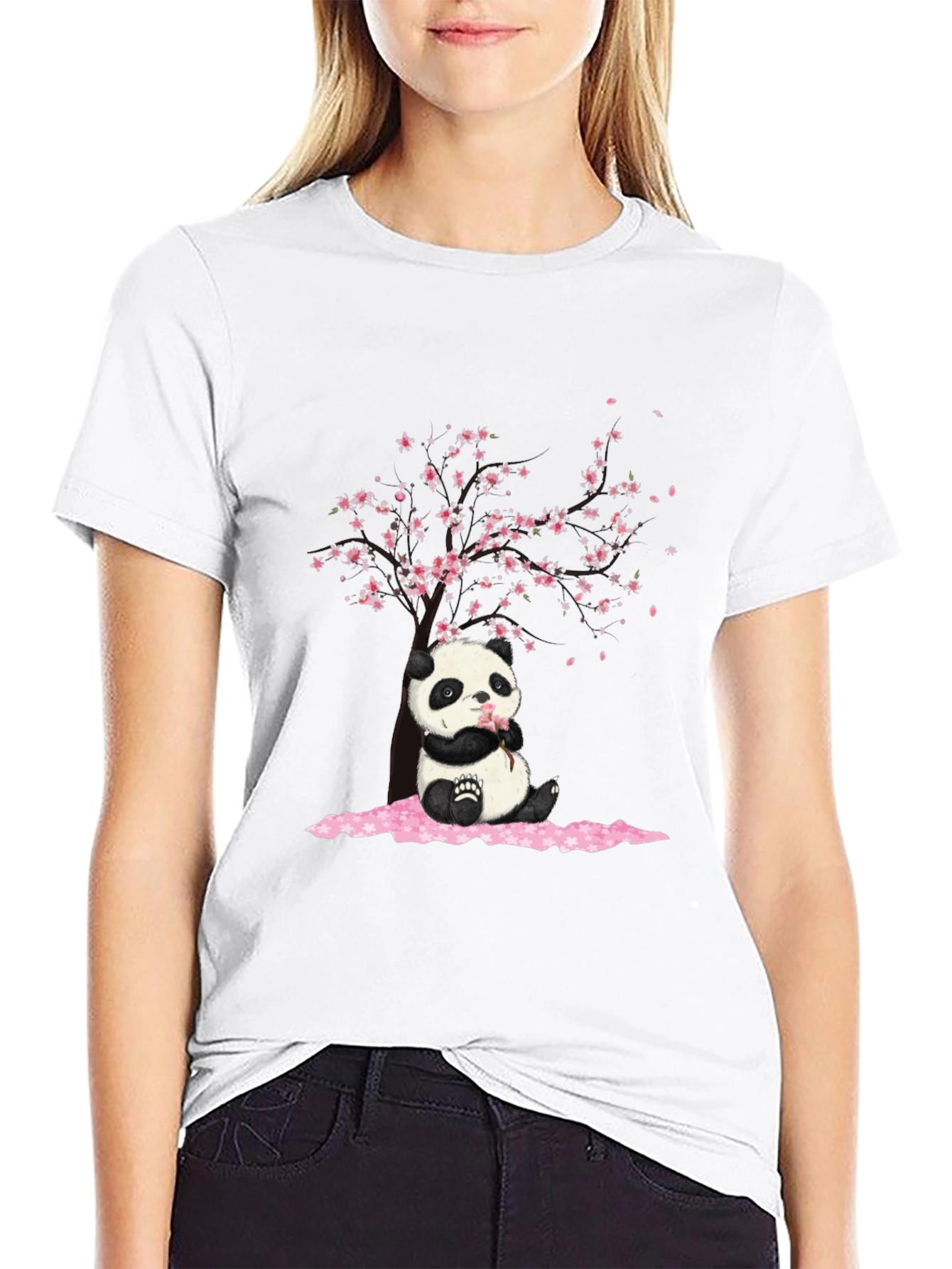 Panda Sakura Black T-Shirt